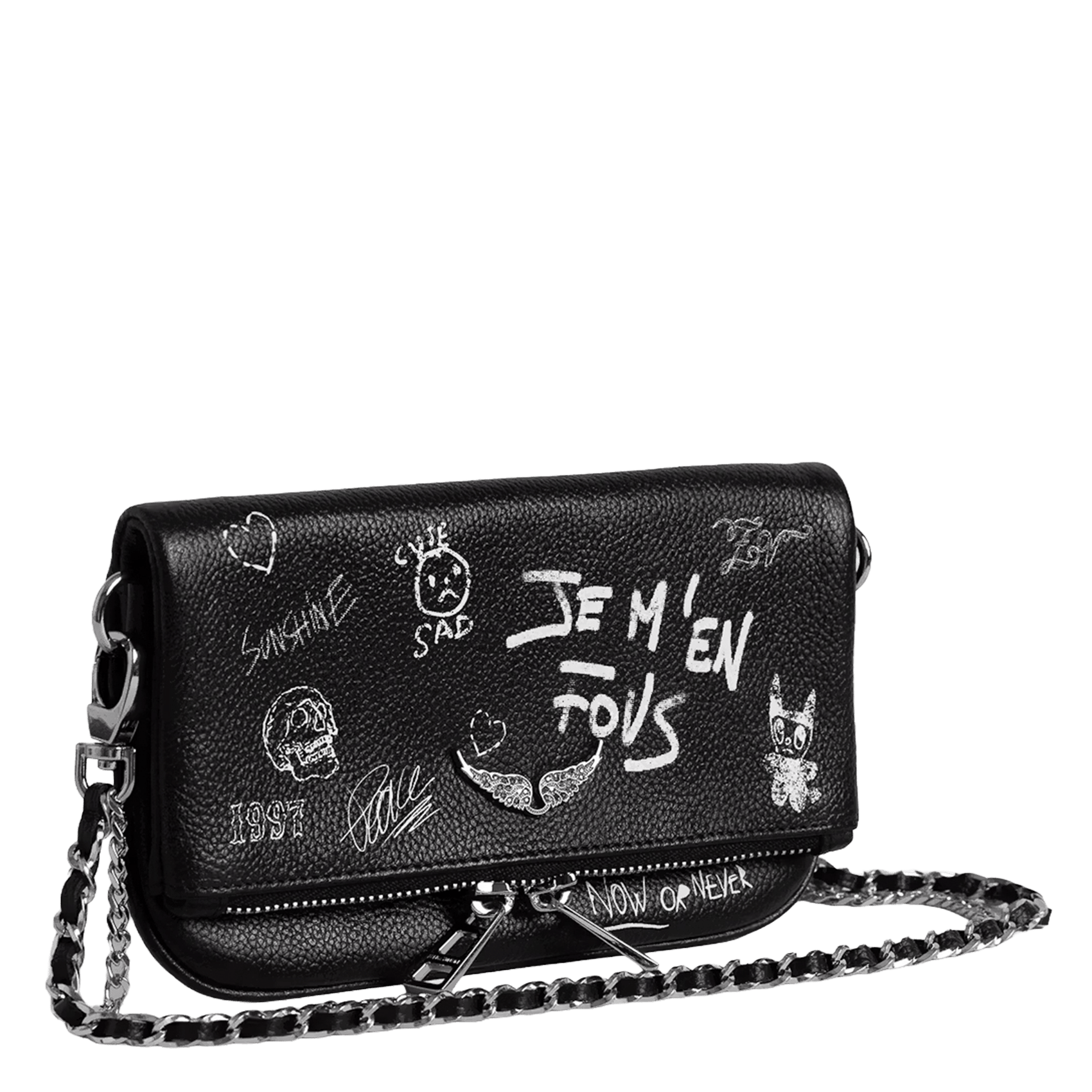 Sac bandoulière en cuir imprimé rock mini ZADIG&VOLTAIRE Noir