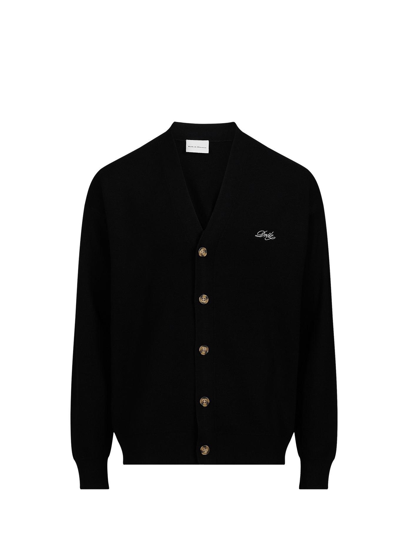 Oversized V-neck merino wool embroidered cardigan DROLE DE MONSIEUR Black