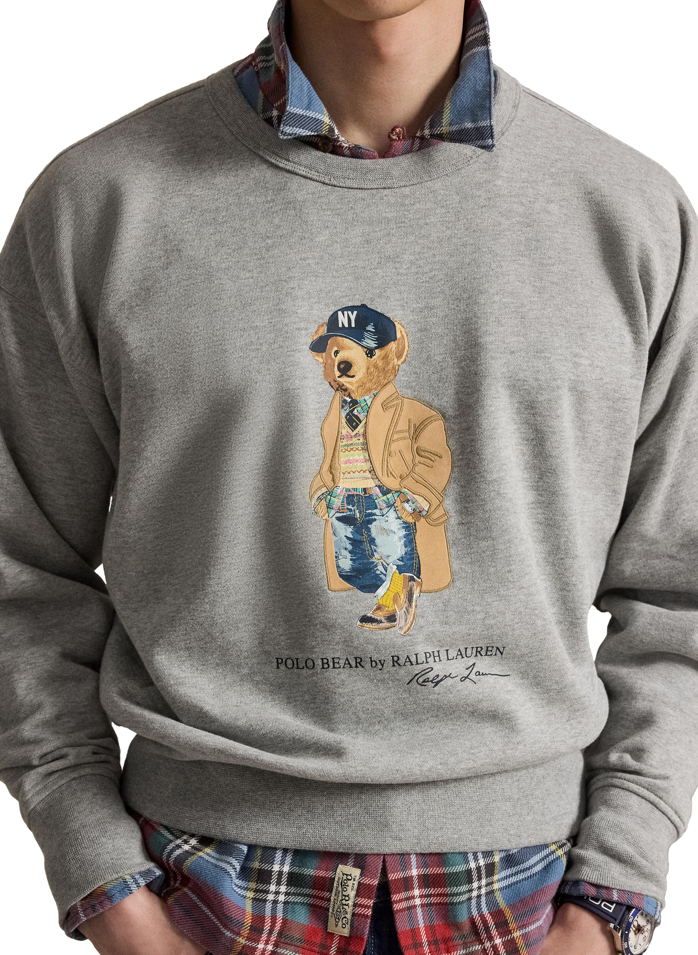 Sweat ample col rond imprimé en coton mélangé POLO RALPH LAUREN Gris