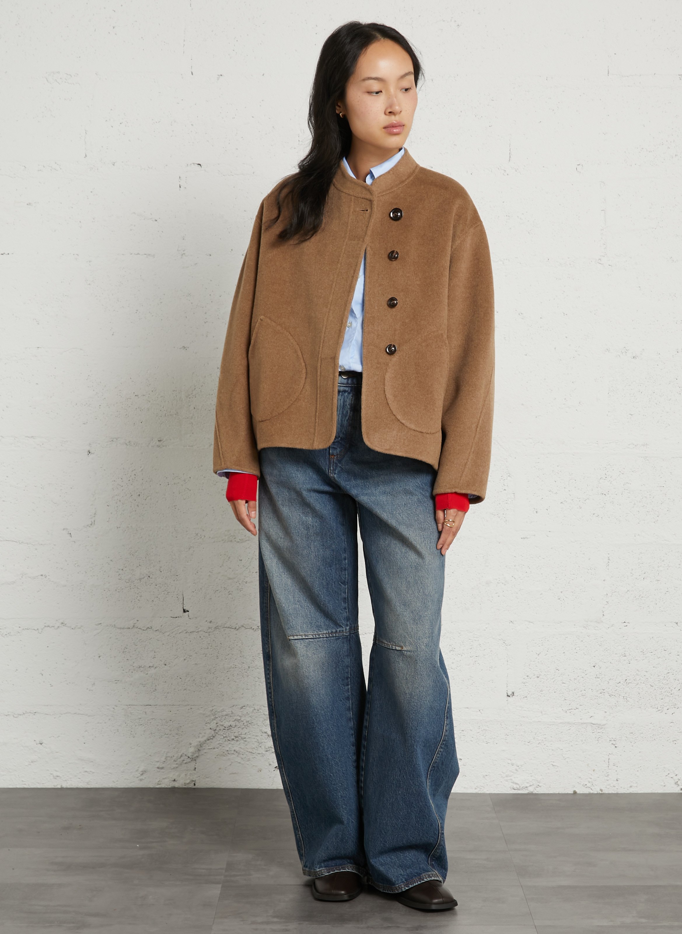 Manteau ample col rond en laine et cachemire windsor SOEUR Marron