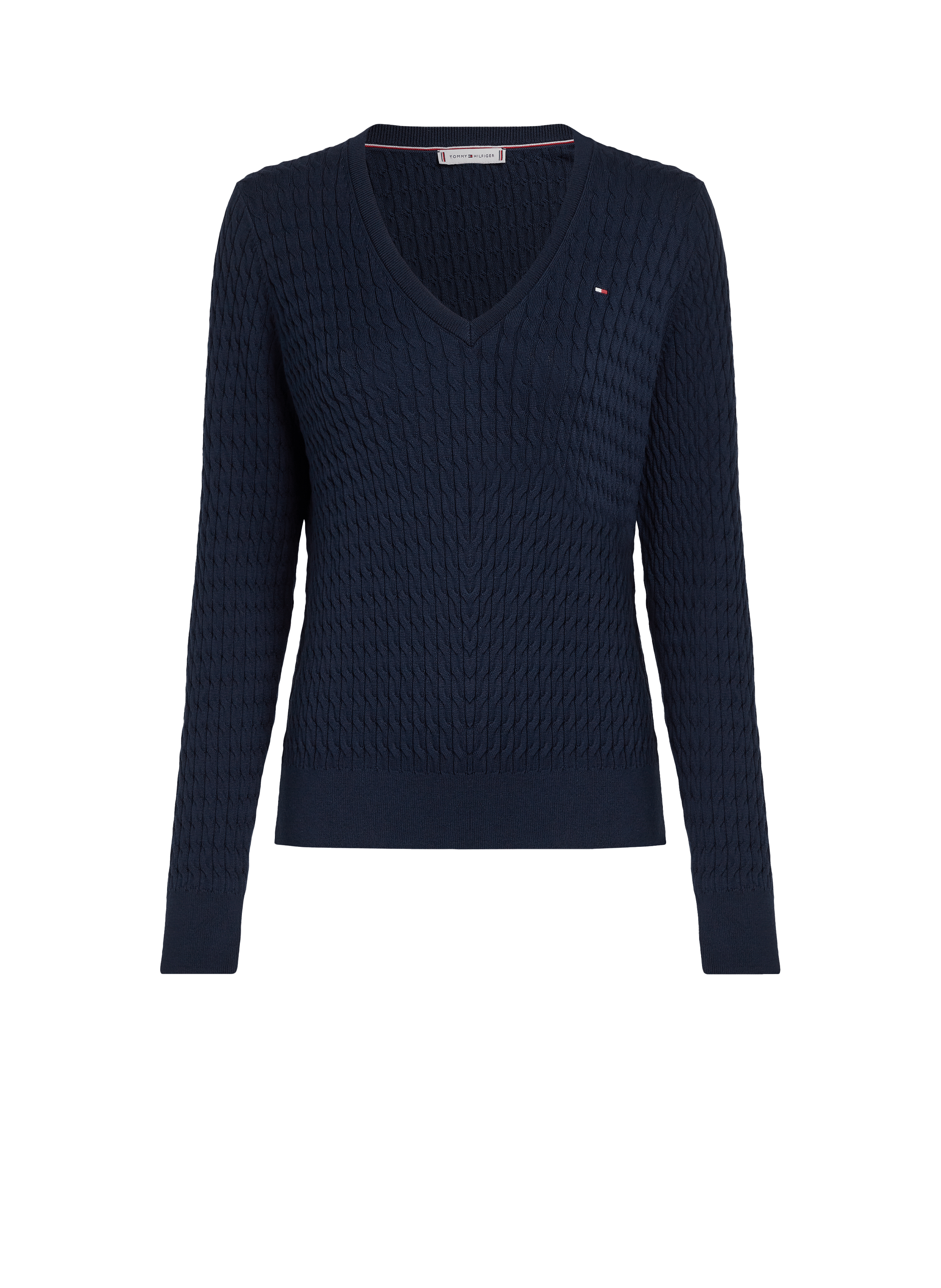 Pull col V en coton TOMMY HILFIGER Bleu