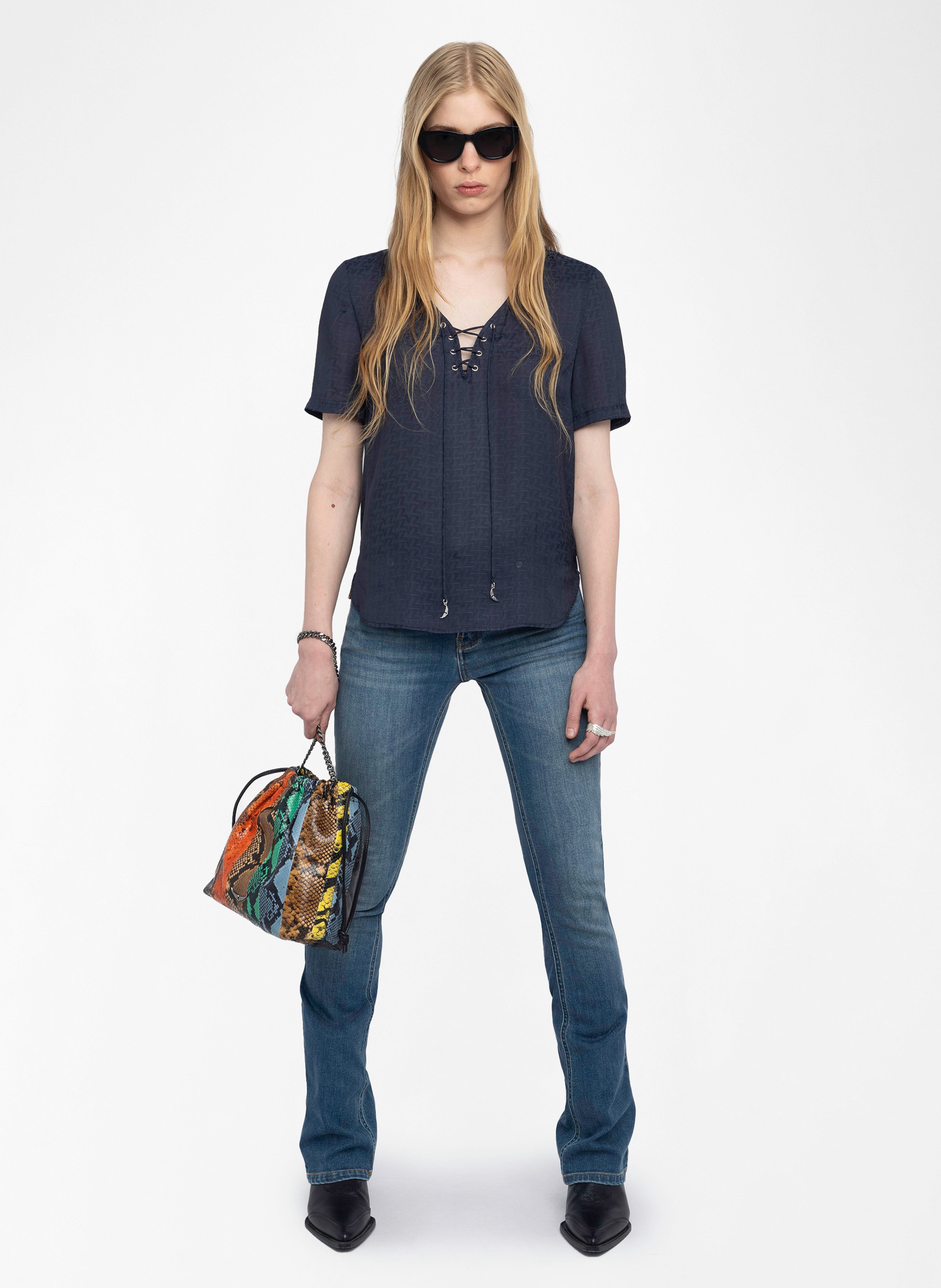 Top à décolleté lacé en satin terzo ZADIG&VOLTAIRE Bleu