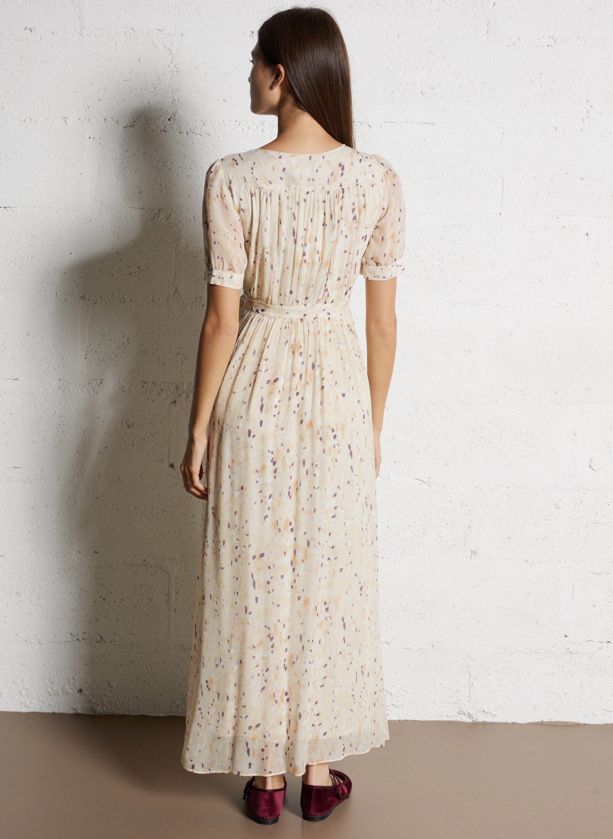 Robe longue col v imprimée kris BA&SH Beige