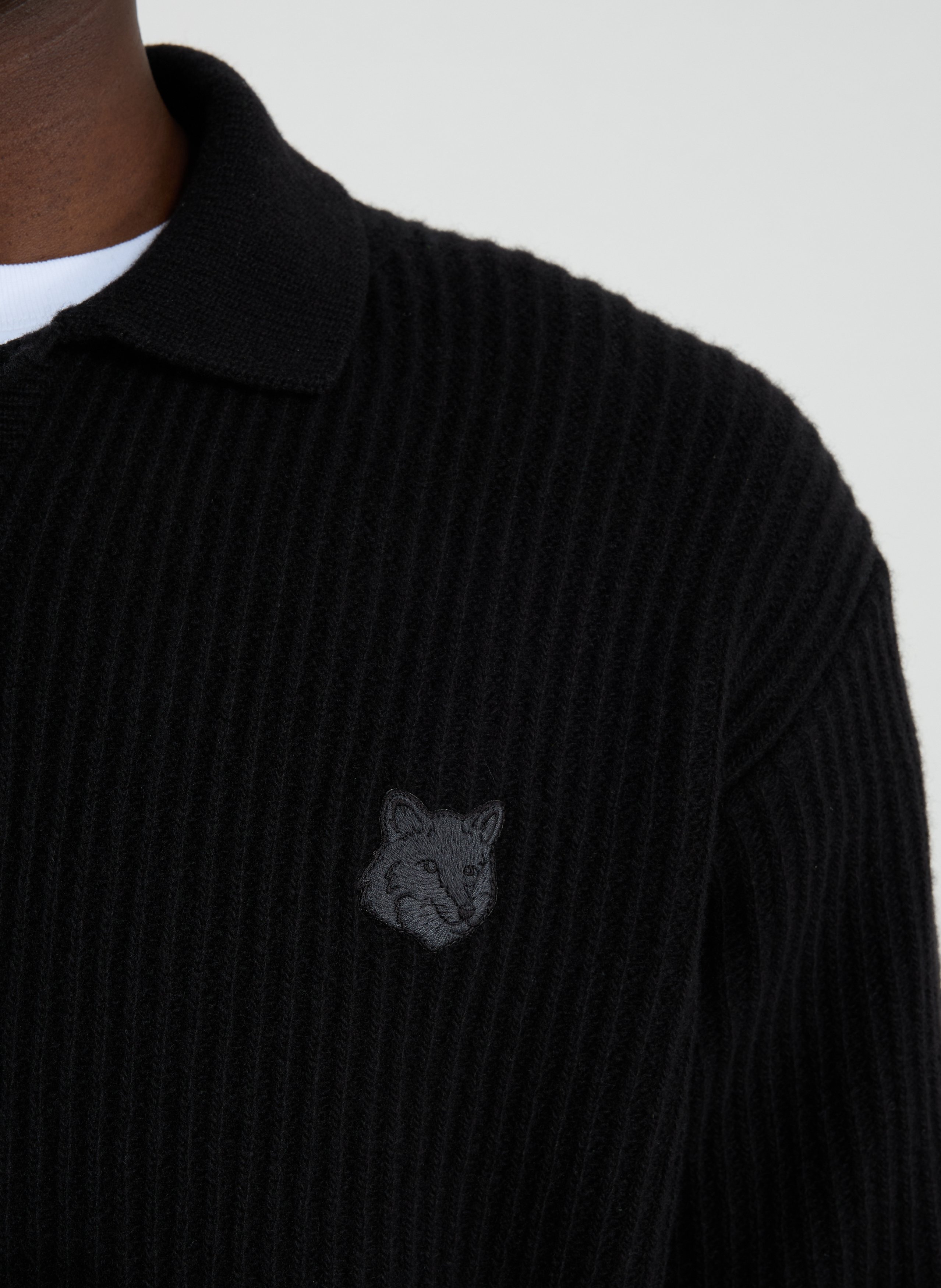 Long-sleeved wool polo Black