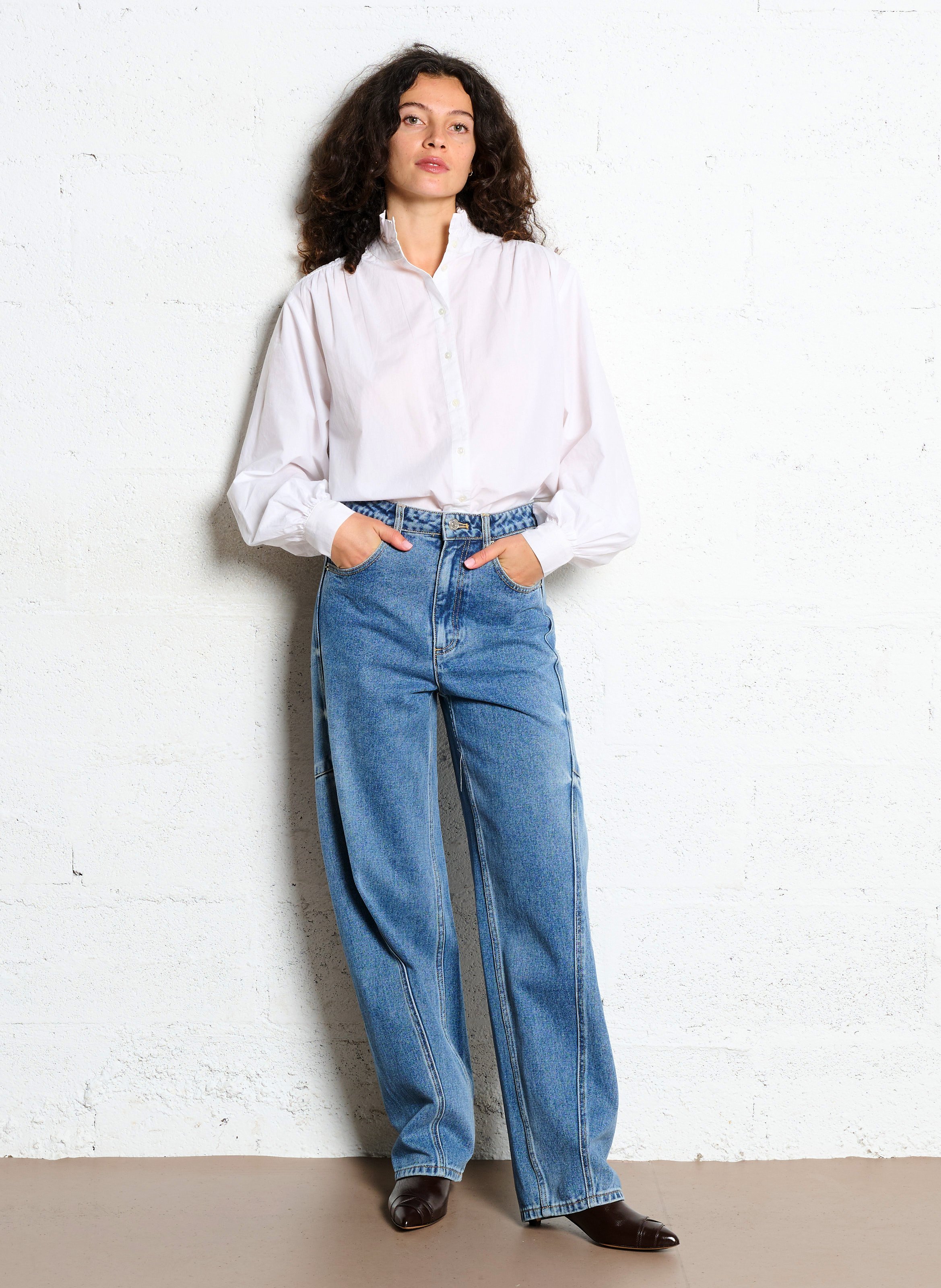 Blouse col montant unie en coton sia MAISON 123 Blanc