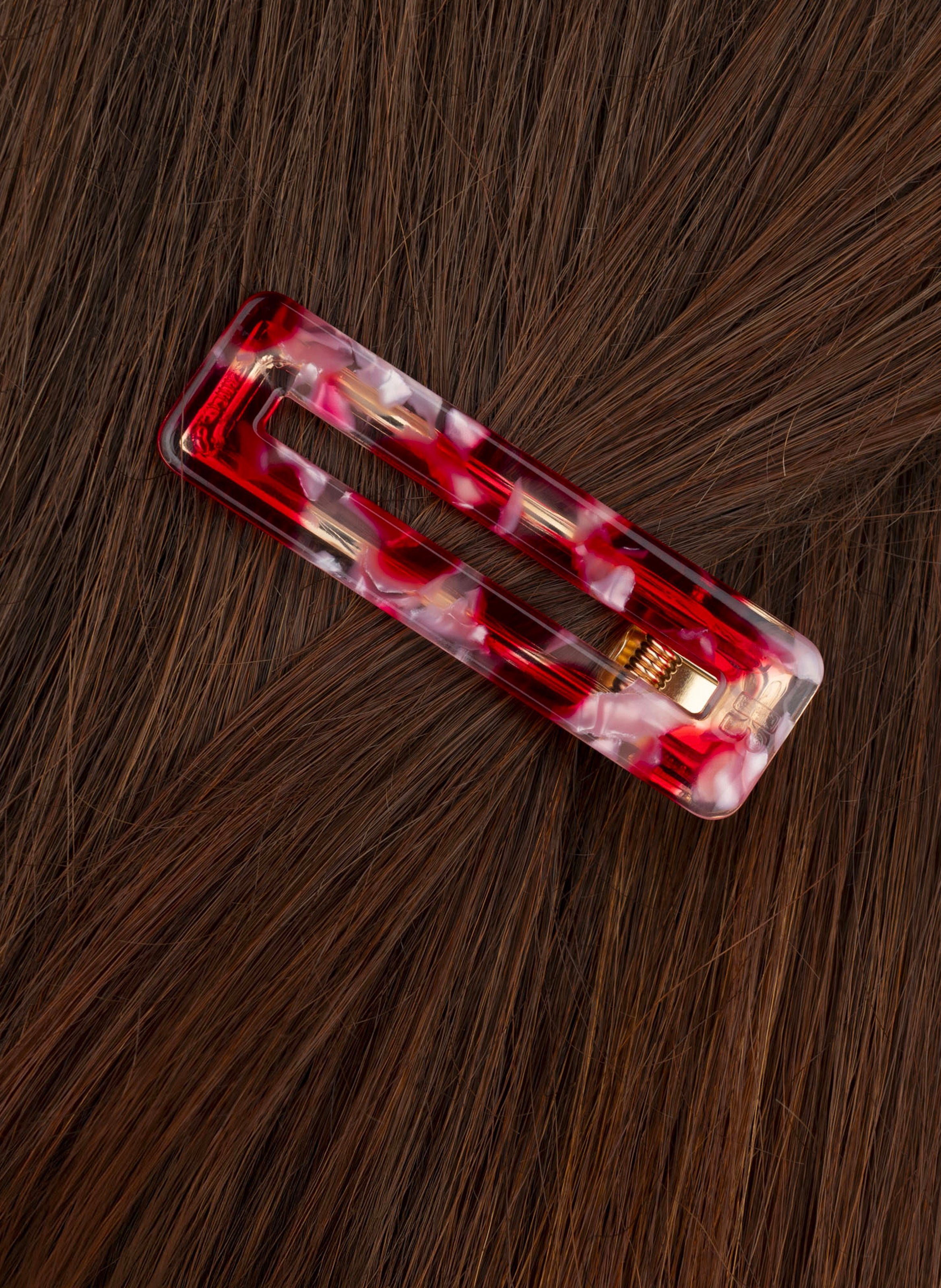 Barrette à cheveux rectangle en acétate de cellulose et acier inoxydable KURAGE GINZA Rouge