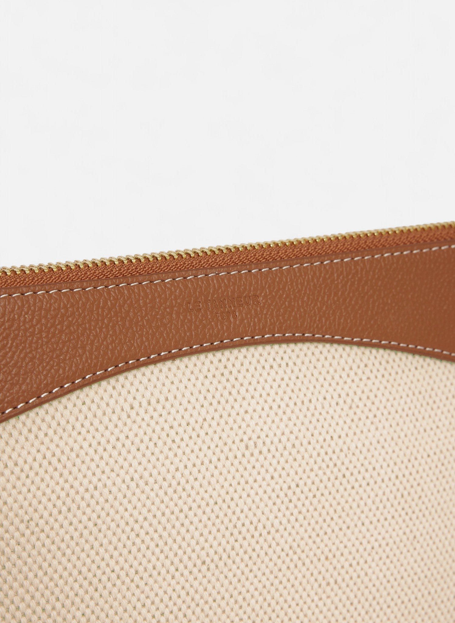 Pochette zippée en toile coton et cuir grainé LE TANNEUR Marron