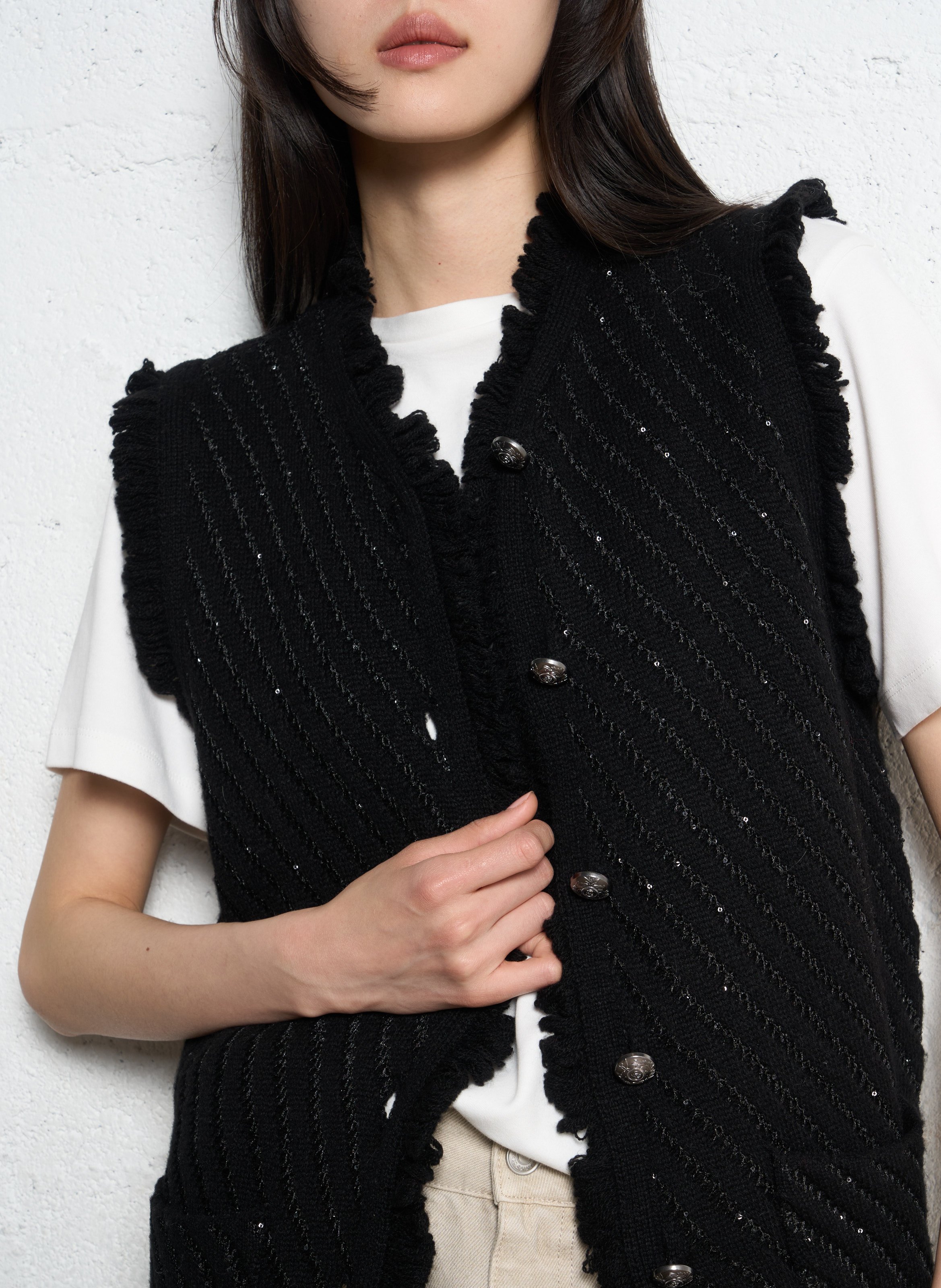 Cardigan droit sans manches à sequins IKKS Noir