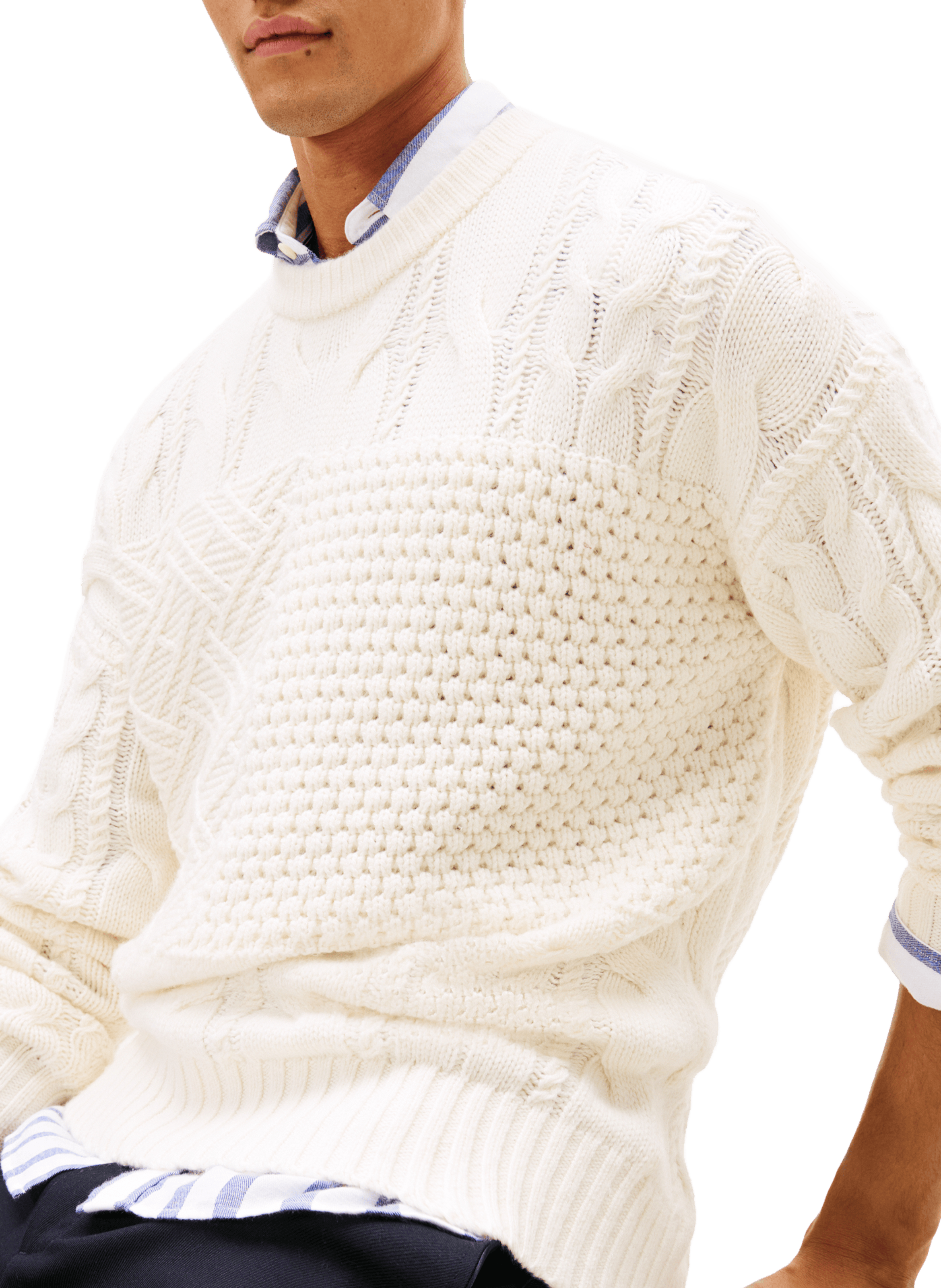 Pull motifs tricotés en laine mélangée TOMMY HILFIGER Beige