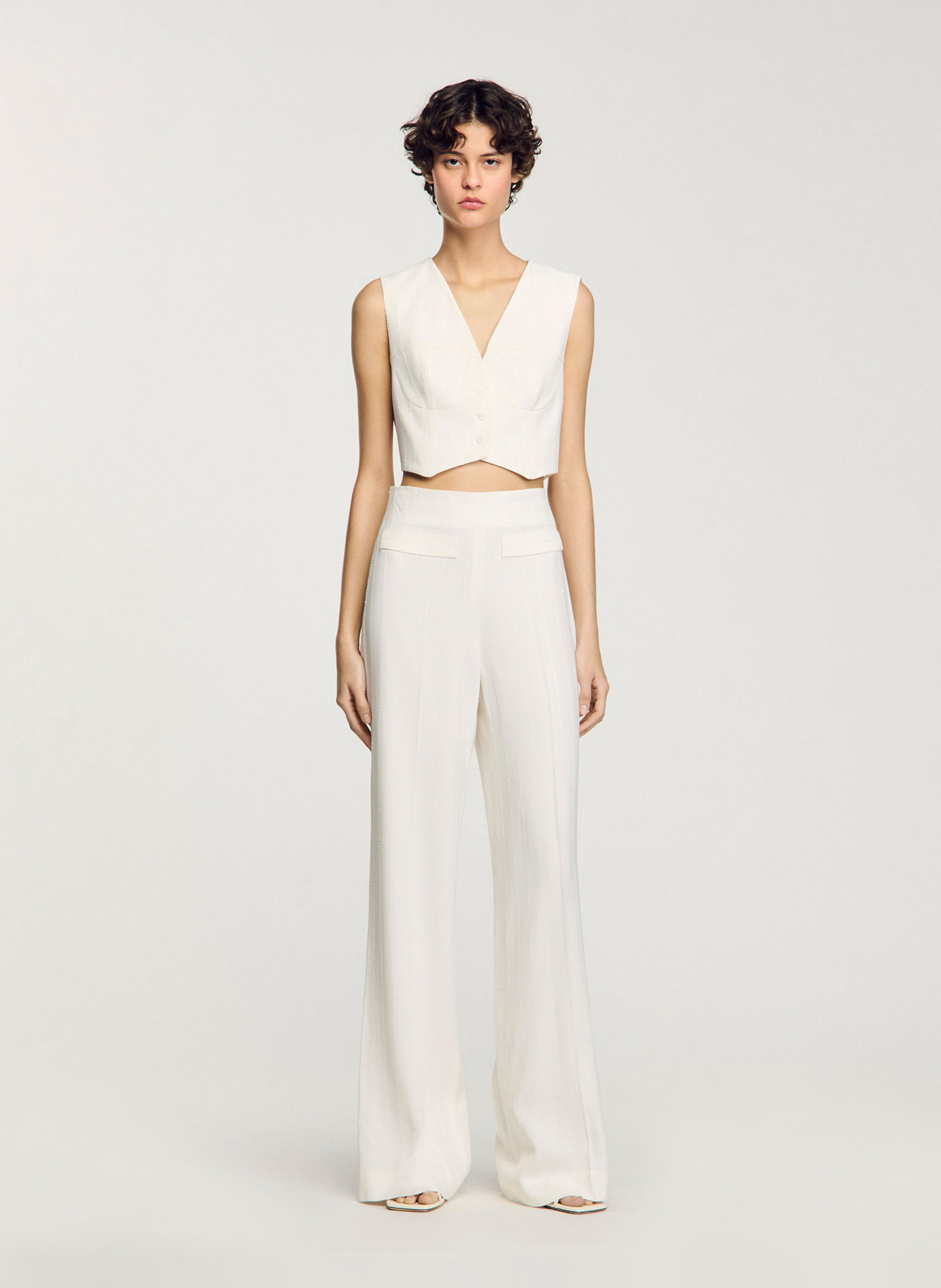 Pantalon de costume droit à sequins SANDRO Beige