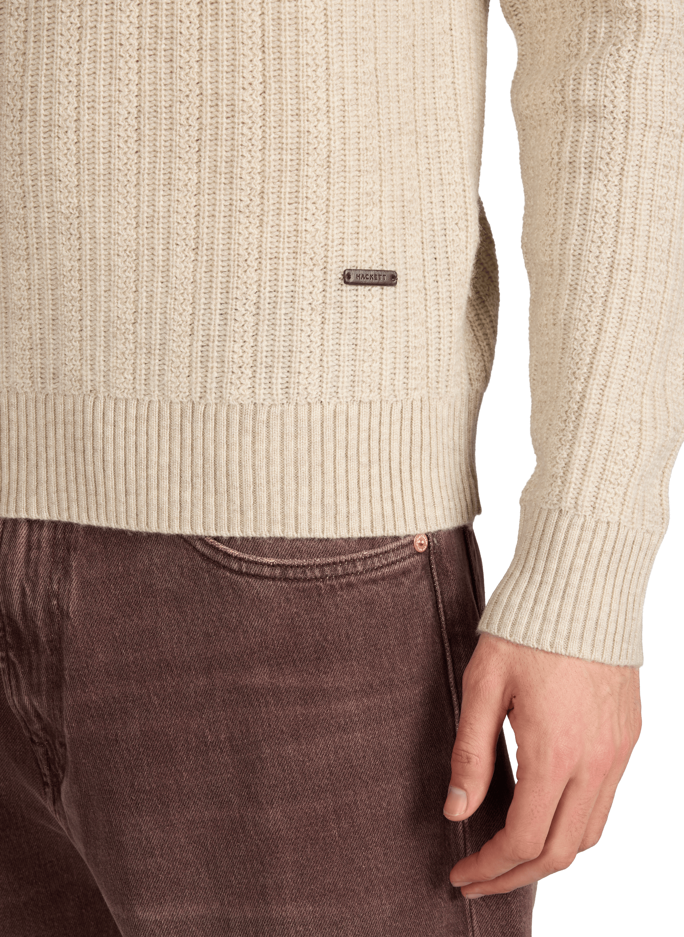 Pull à col rond en laine mérinos et cachemire HACKETT Beige