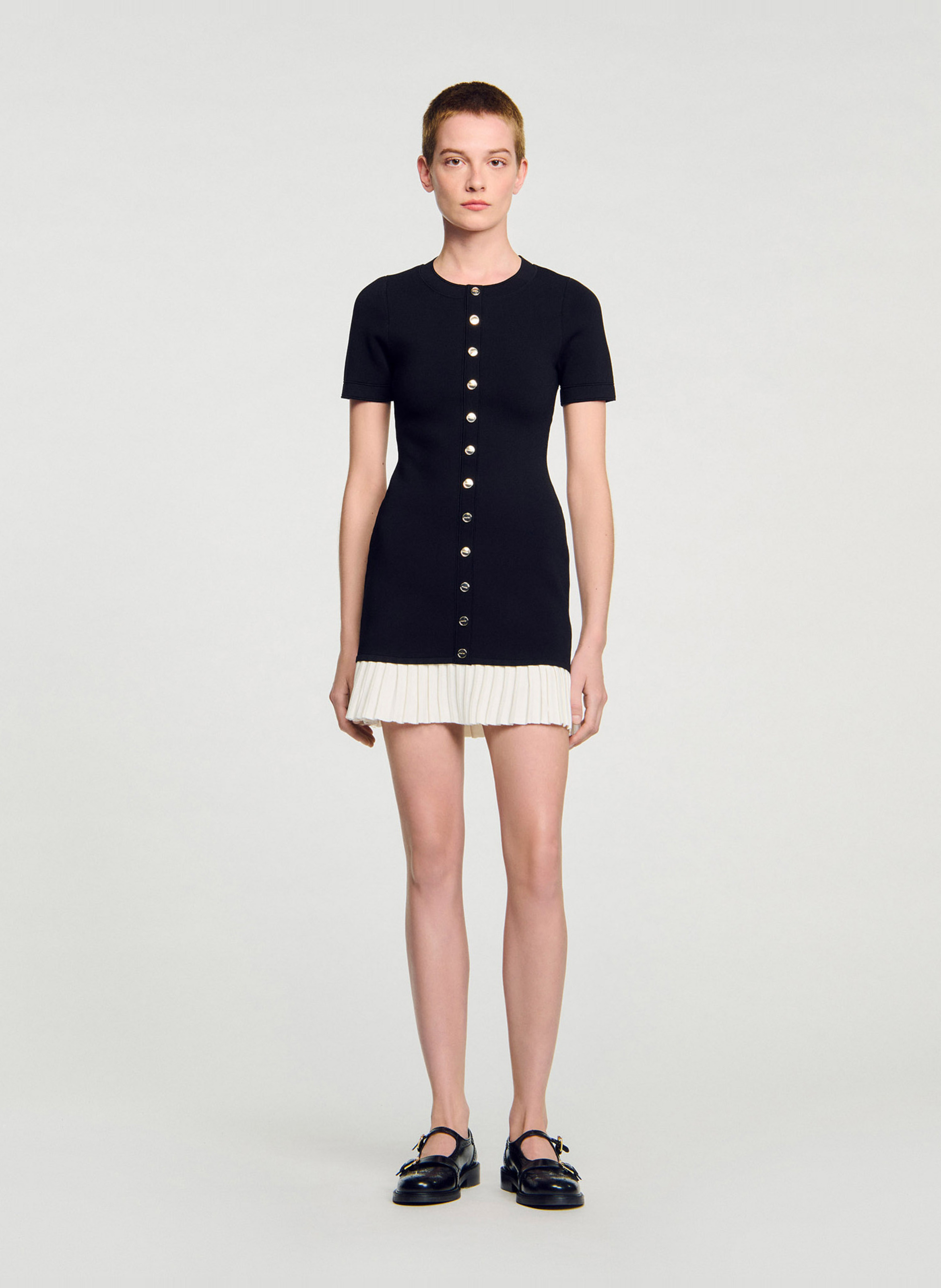 Robe courte en maille à volant SANDRO Noir