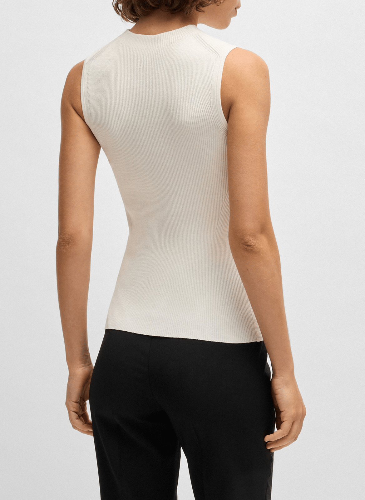 Tee-shirt côtelé sans manches à bords-côtes BOSS Beige