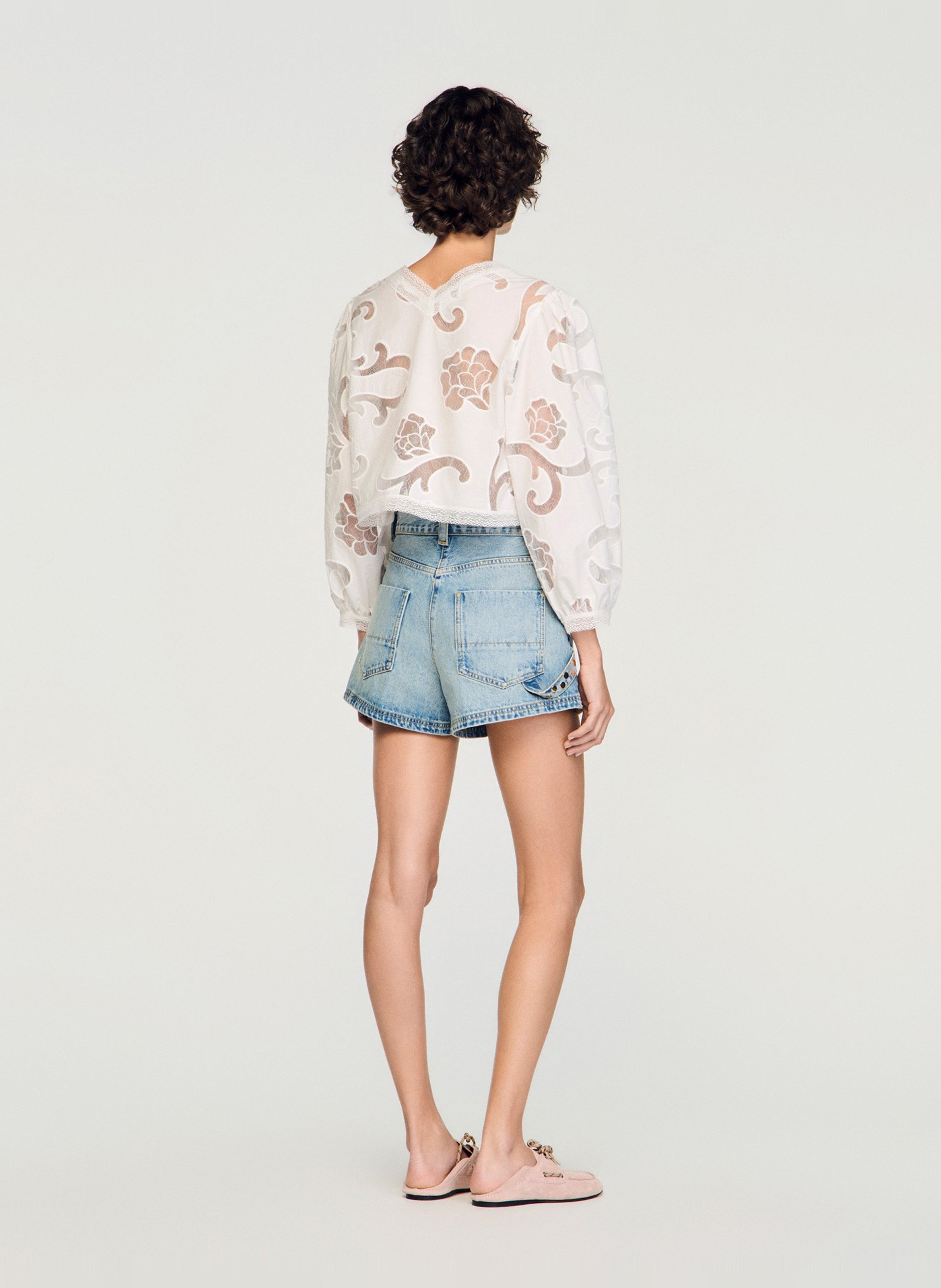 Blouse col rond en coton mélangé SANDRO Beige