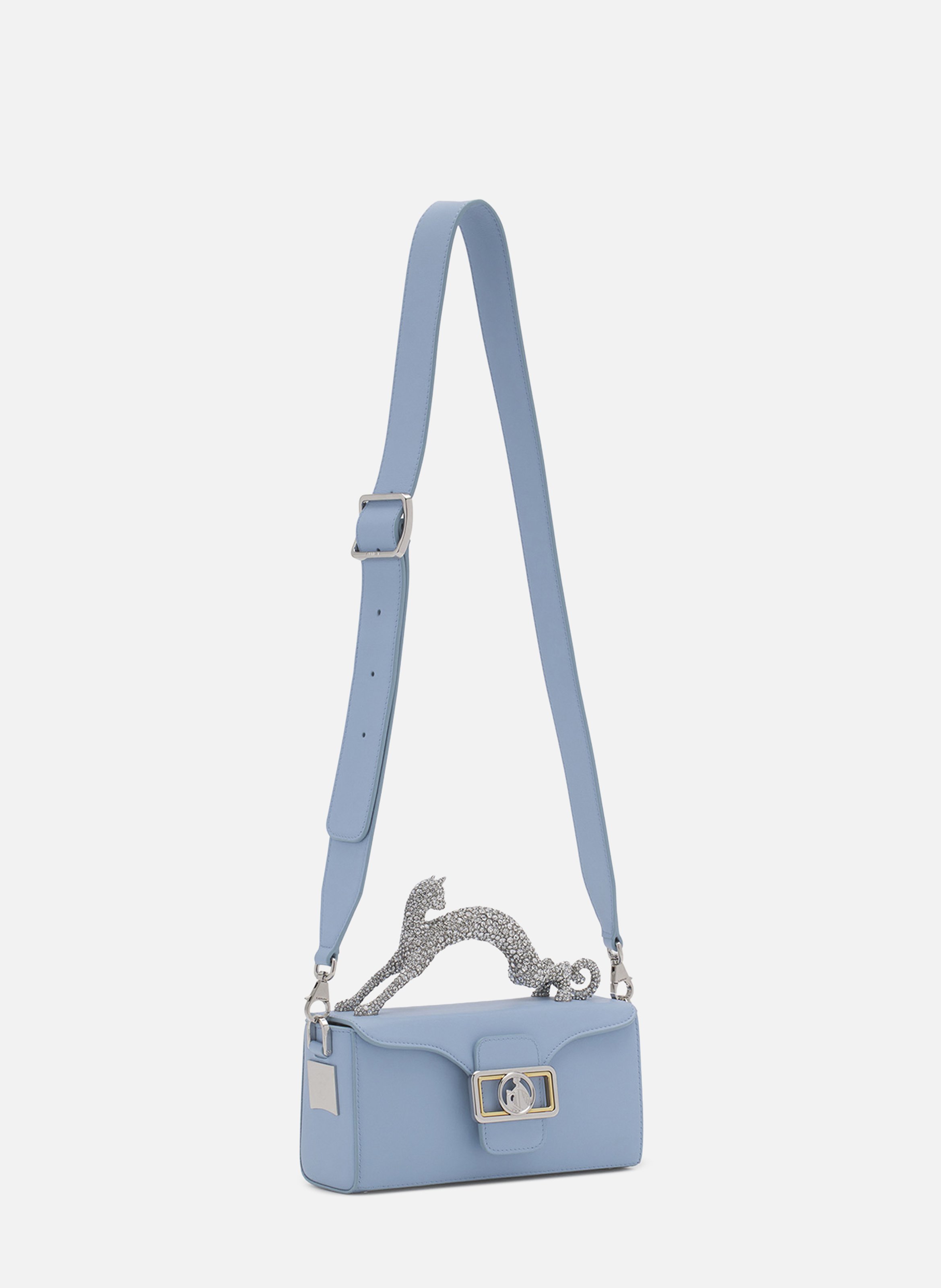 Sac pencil cat nano en cuir et strass LANVIN Bleu