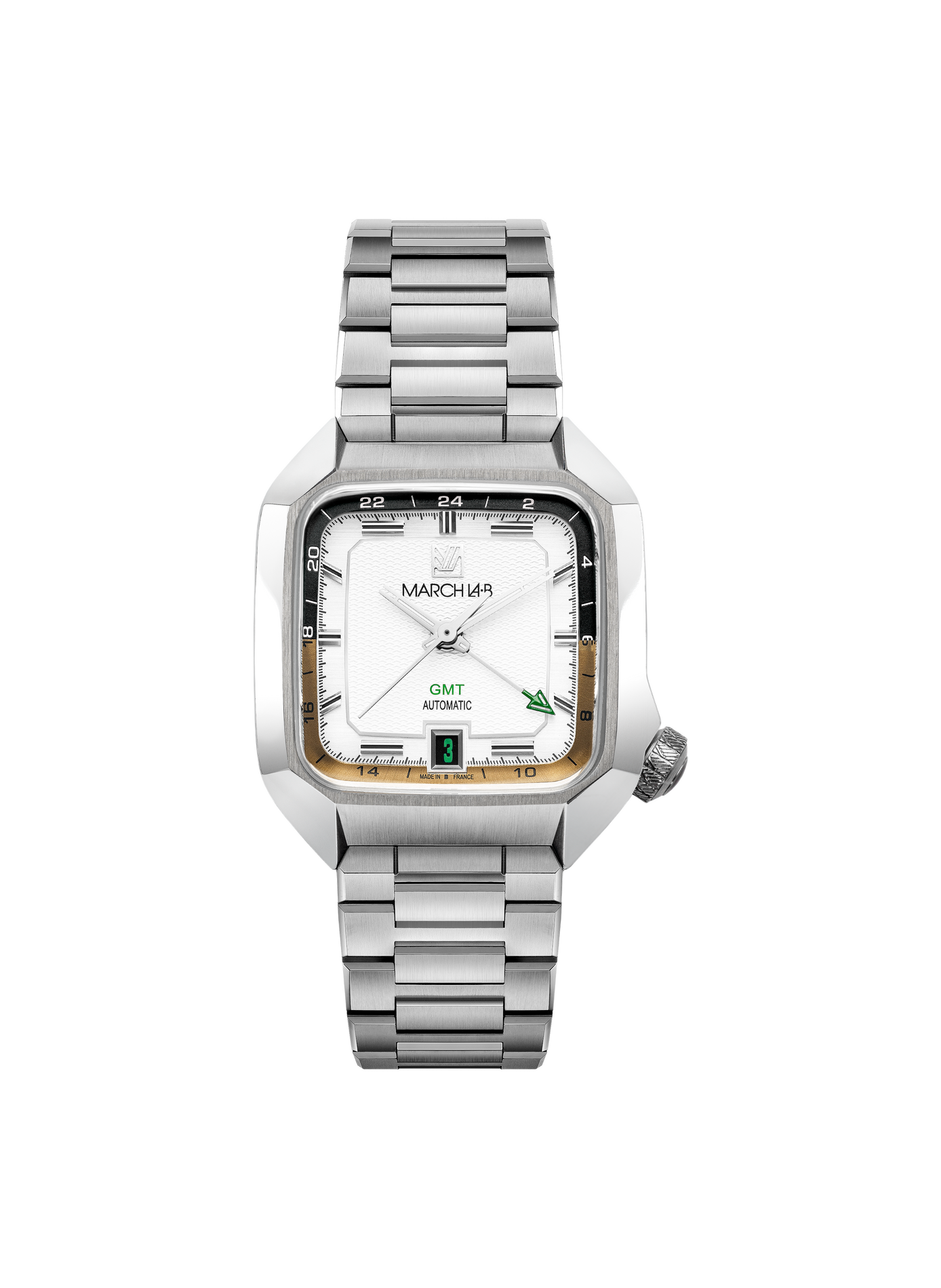 Montre automatique AM2 Slim GMT en acier inoxydable MARCH LA.B Blanc