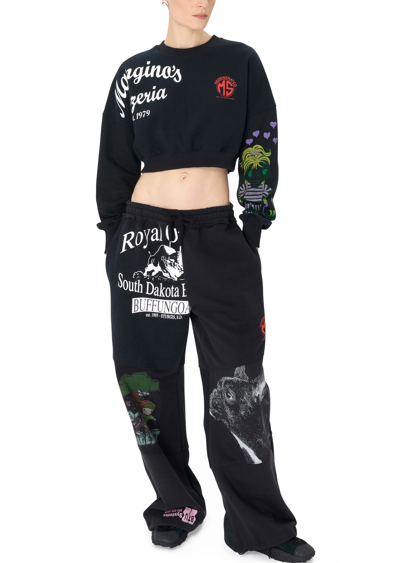 Upcycled graphic sweatshirts sweatpants unisex MARINE SERRE Black