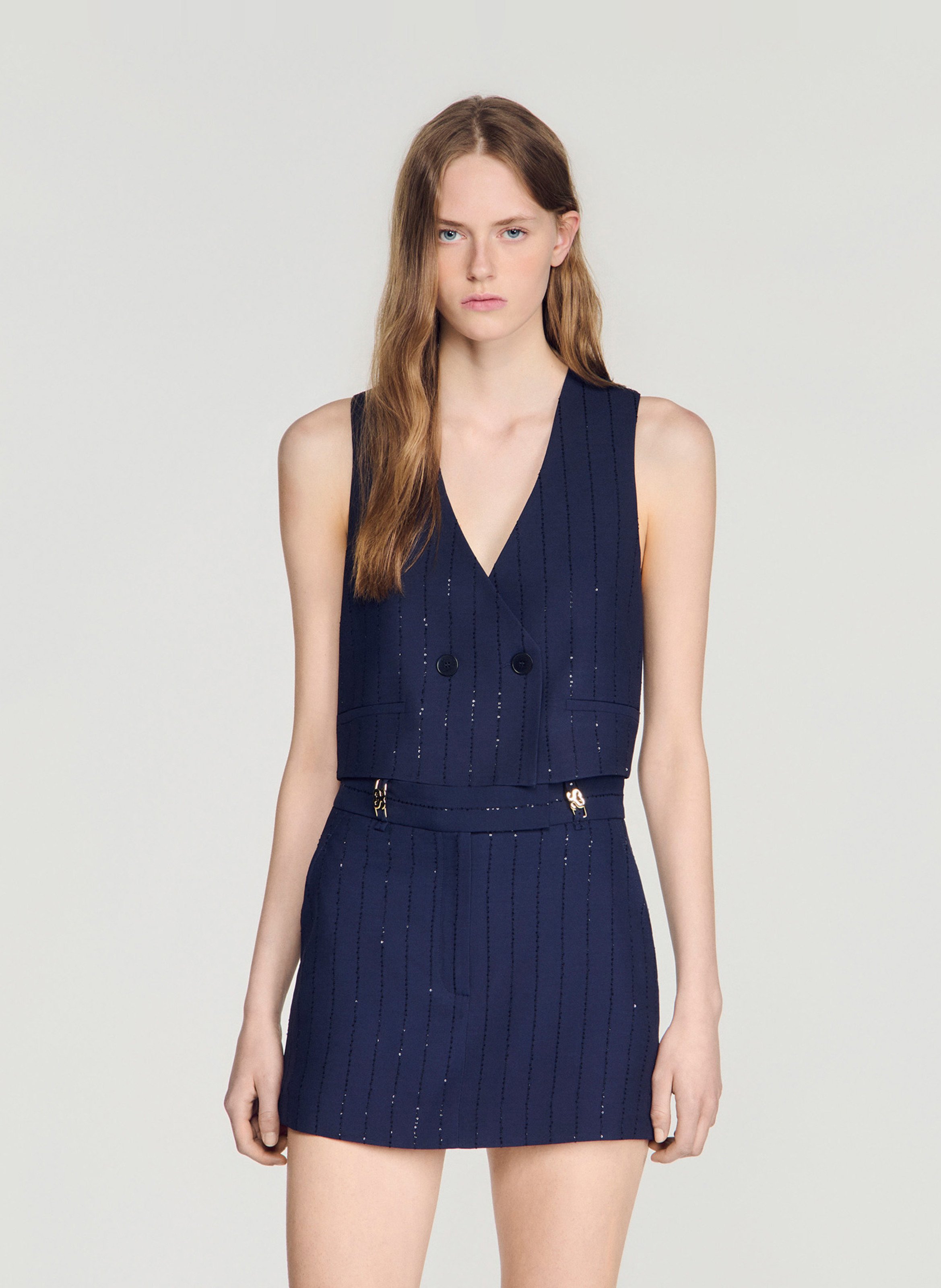 Jupe courte évasée à sequins SANDRO Bleu