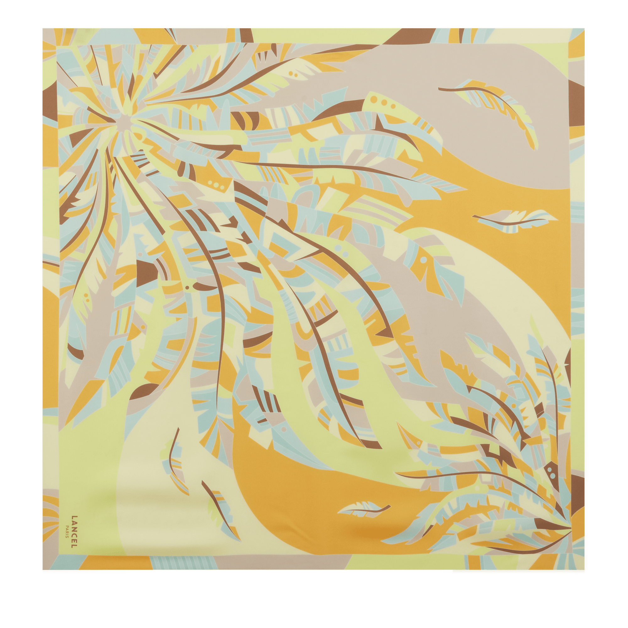 Carre motif arabesque en twill de soie imprimee LANCEL Jaune
