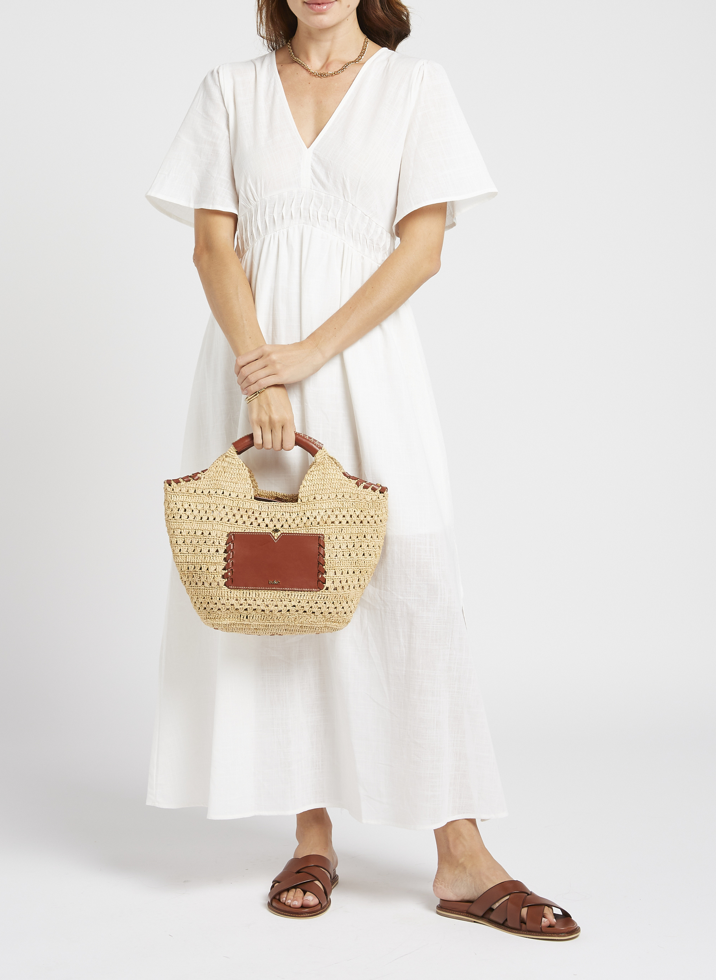 Sac cabas en raphia ara BA&SH Marron
