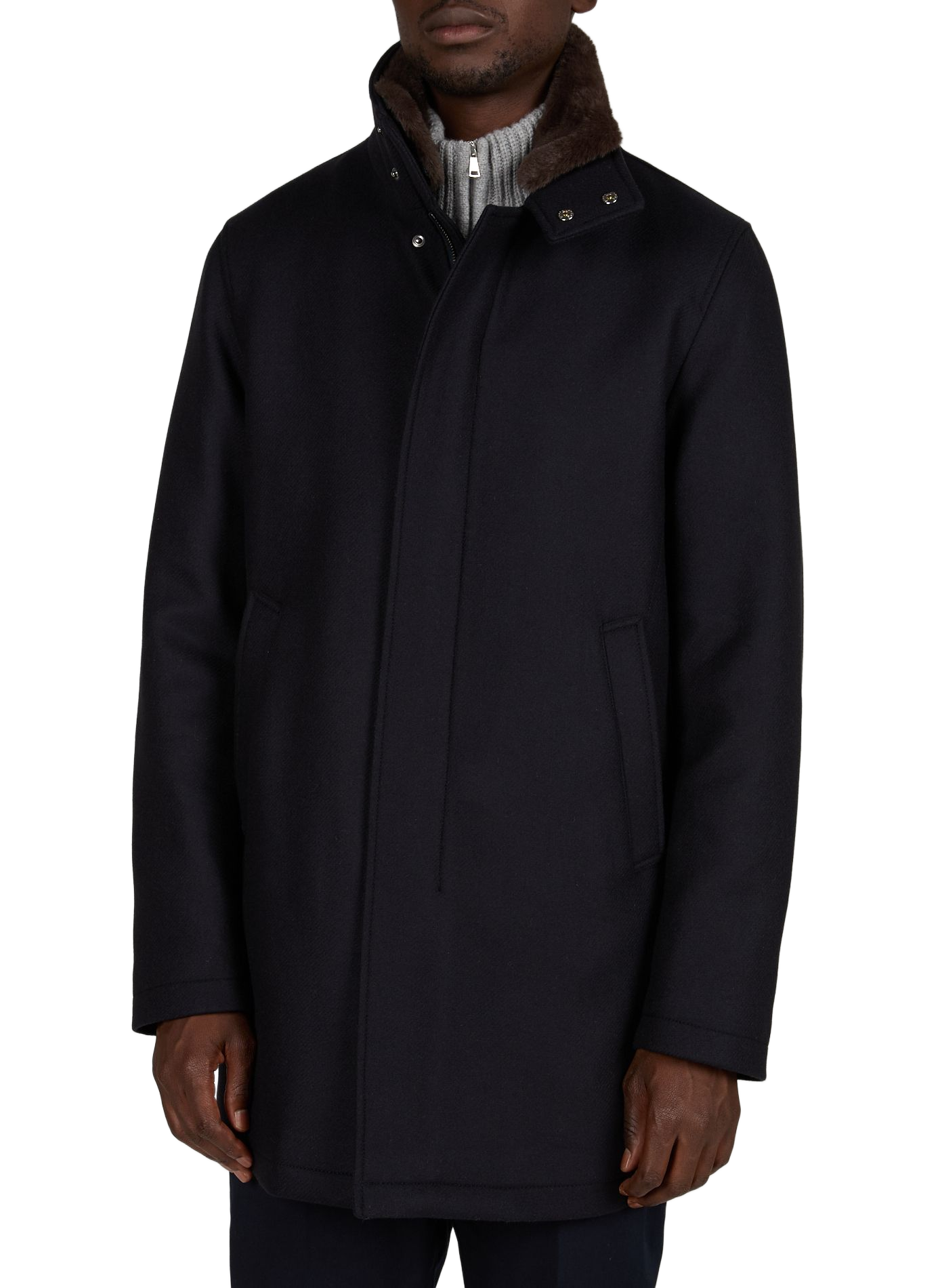 Straight wool blend high neck jacket HERNO Blue