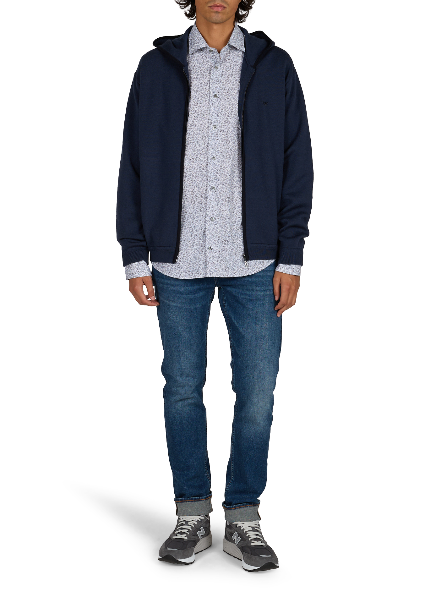 Straight hooded wool blend vest EMPORIO ARMANI Blue