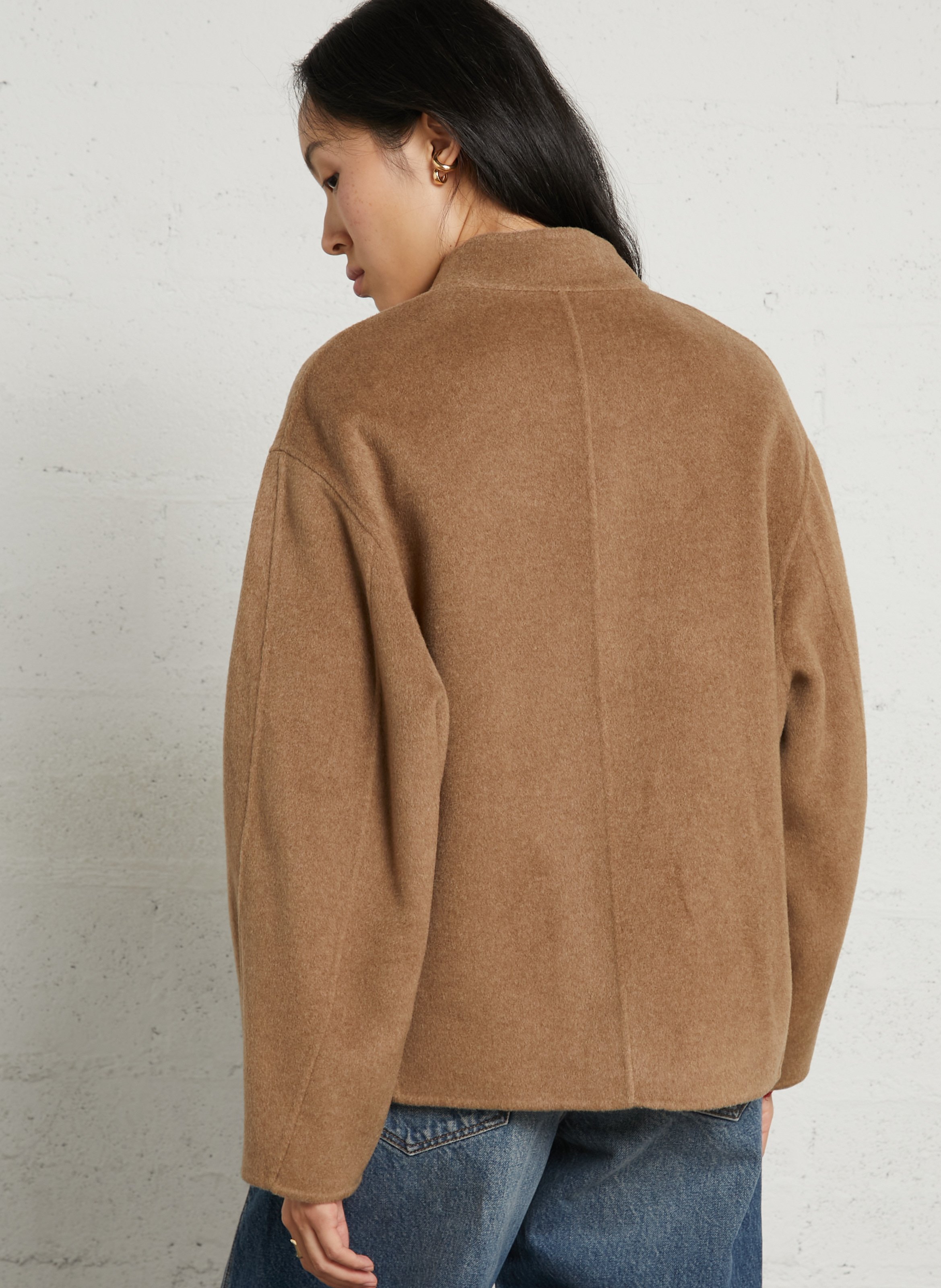 Manteau ample col rond en laine et cachemire windsor SOEUR Marron
