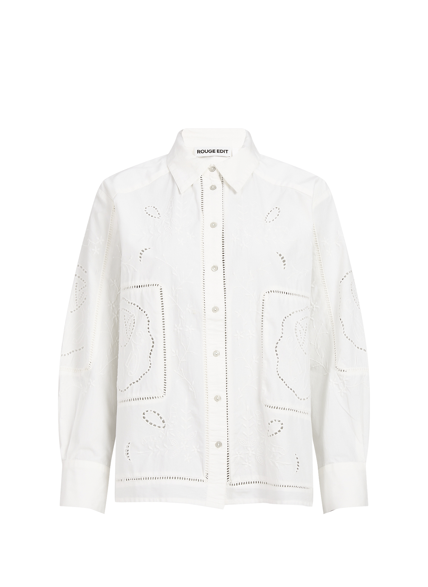 Oversized embroidered cotton Rounilda shirt ROUGE EDIT Beige