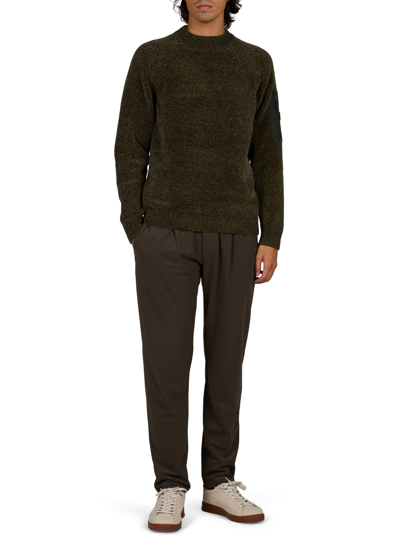 Pull Javier Gordona col rond droit uni 1789 CALA Kaki