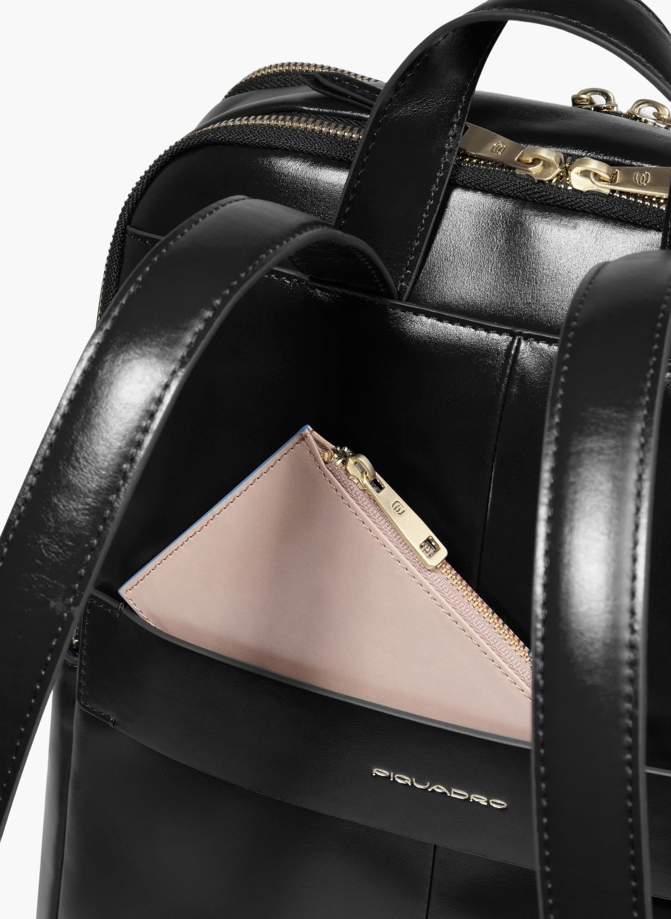 Leather laptop backpack 14" blue square PIQUADRO Black