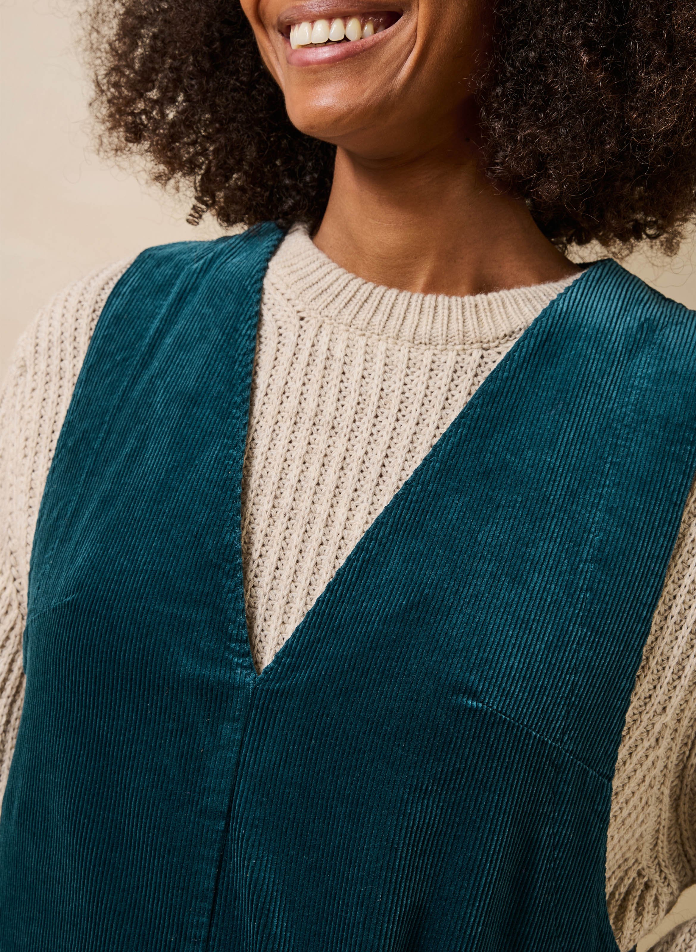Korte jurk met V-hals van geribde katoenmix LA FEE MARABOUTEE Blauw