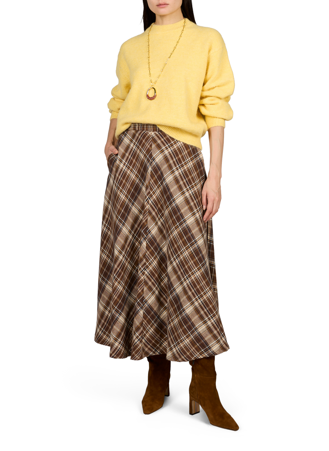 Karierter Midirock aus Baumwolle GARANCE Braun