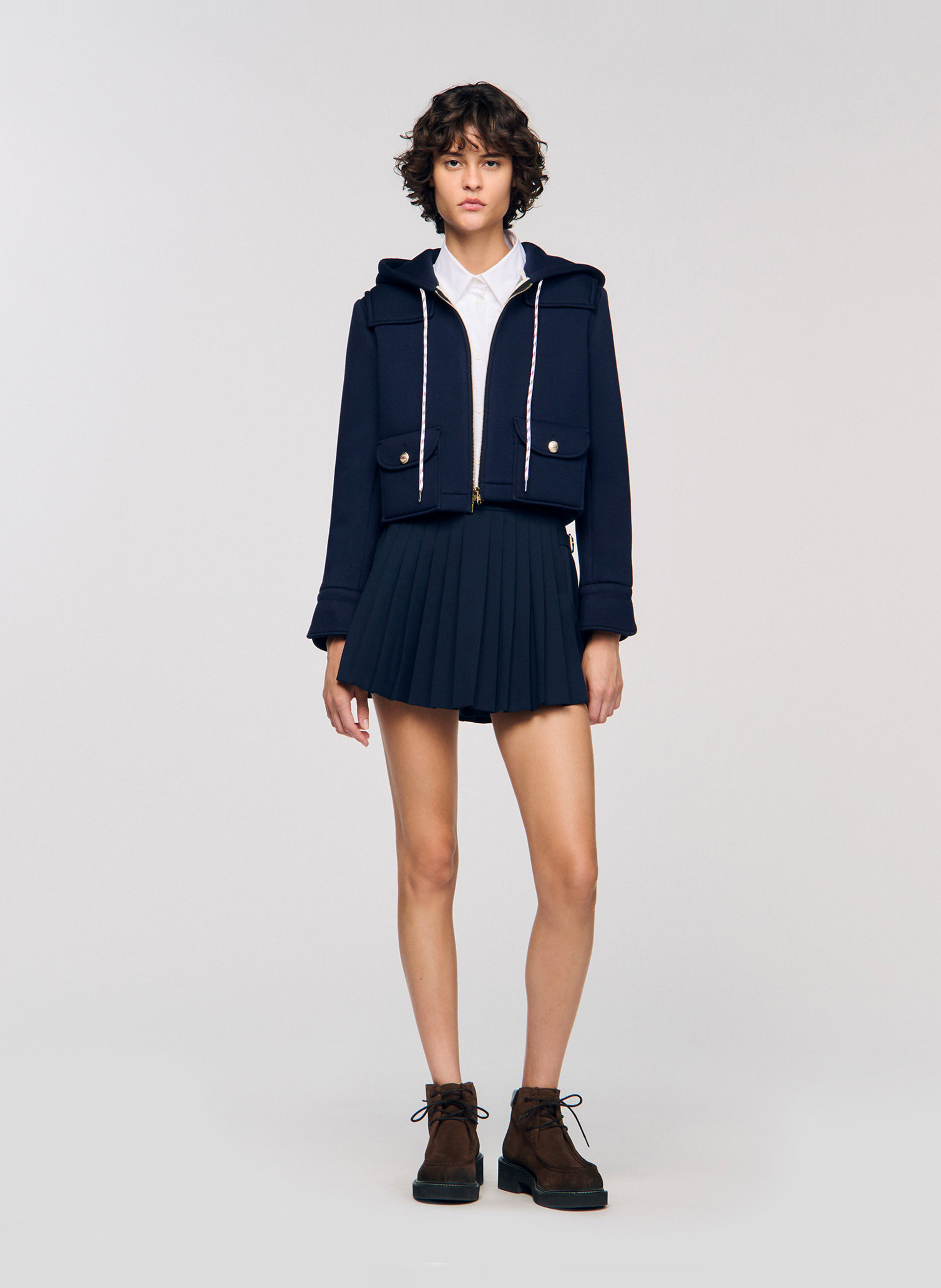 Blouson court zippé à capuche SANDRO Bleu