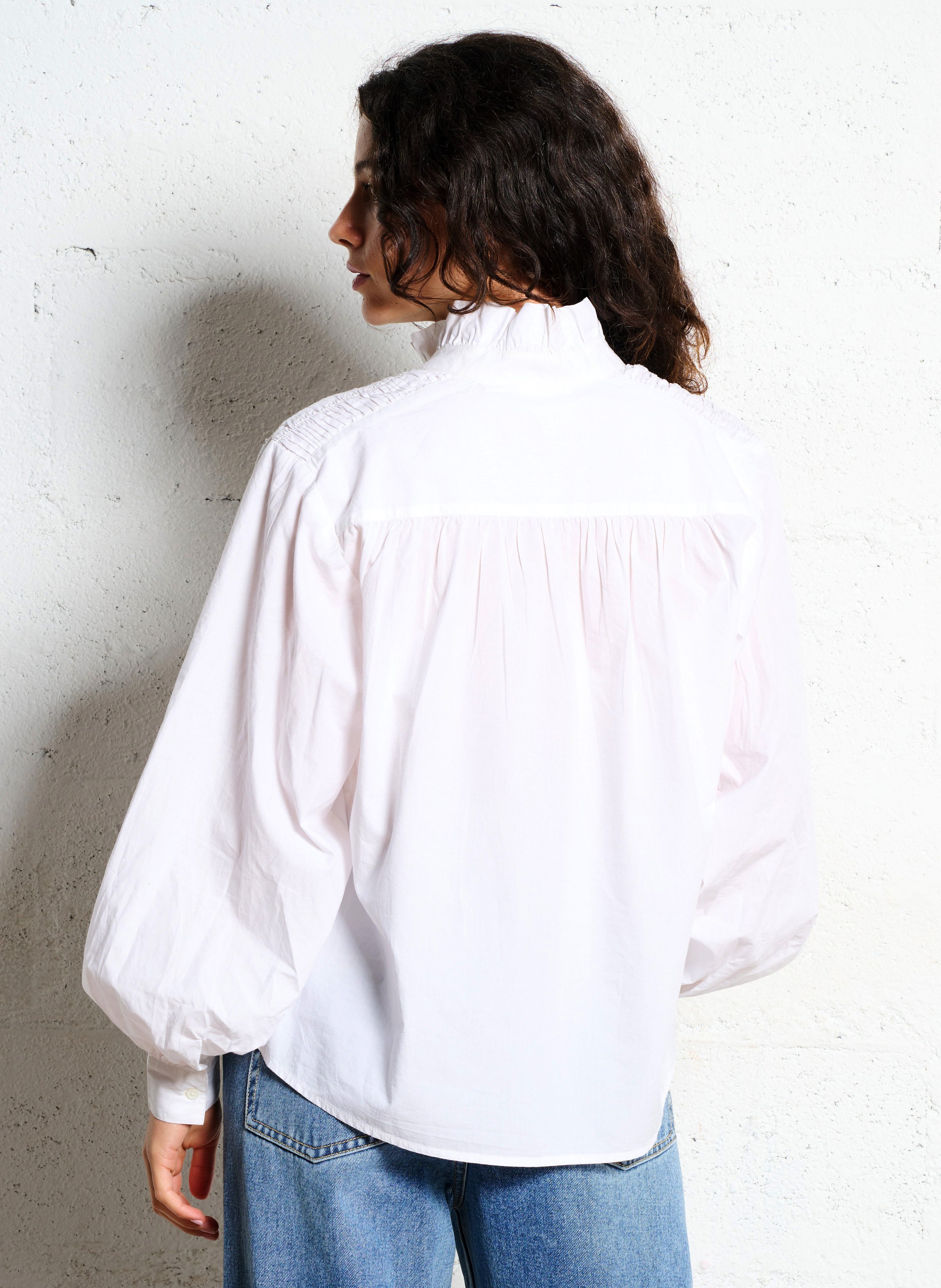 Blouse col montant unie en coton sia MAISON 123 Blanc