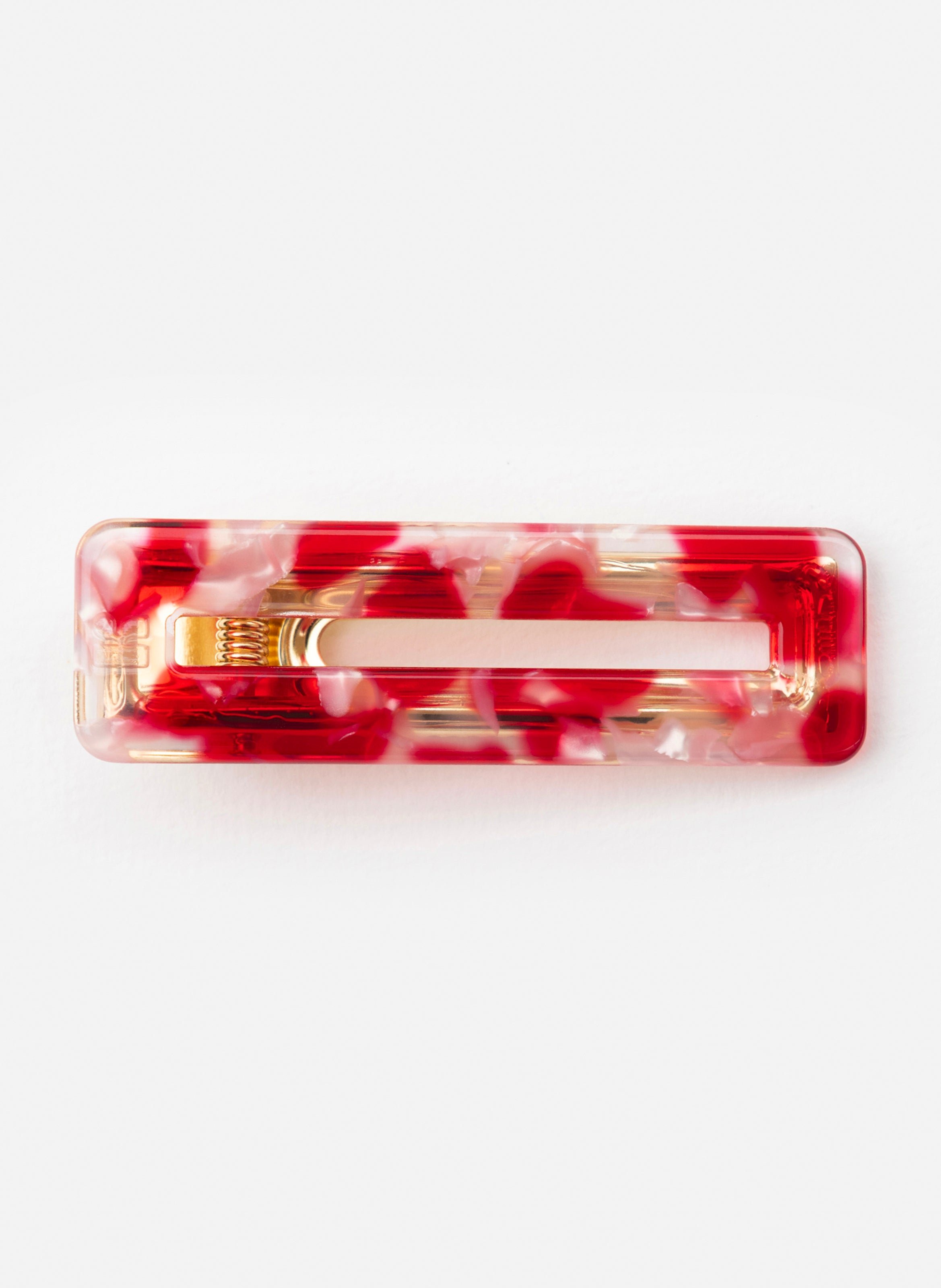 Barrette à cheveux rectangle en acétate de cellulose et acier inoxydable KURAGE GINZA Rouge