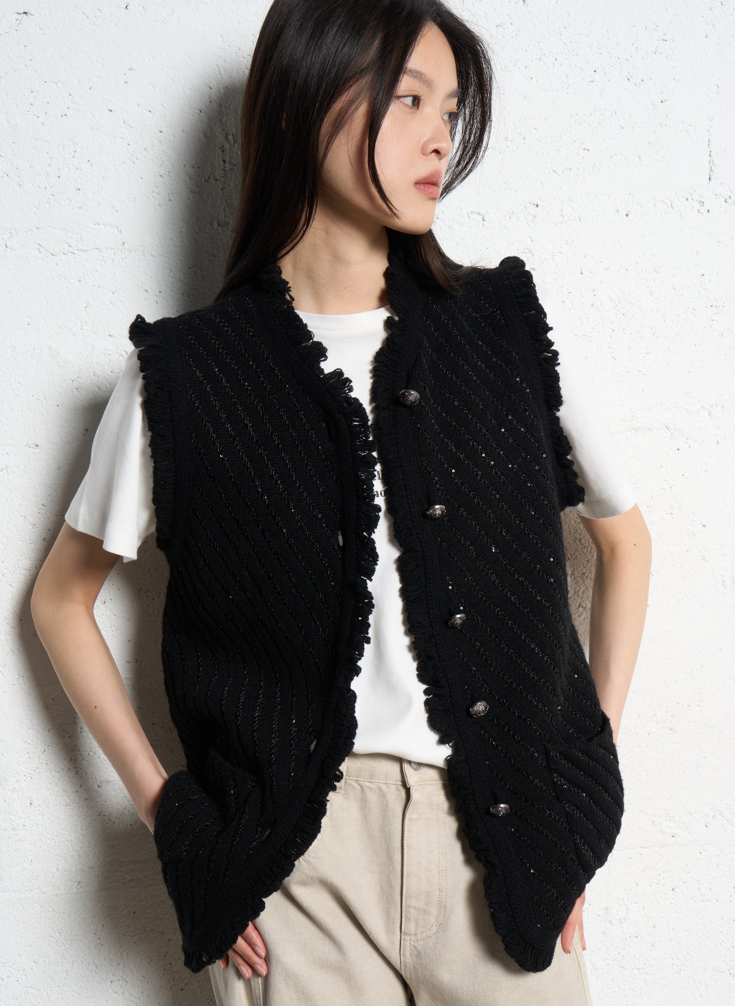 Cardigan droit sans manches à sequins IKKS Noir