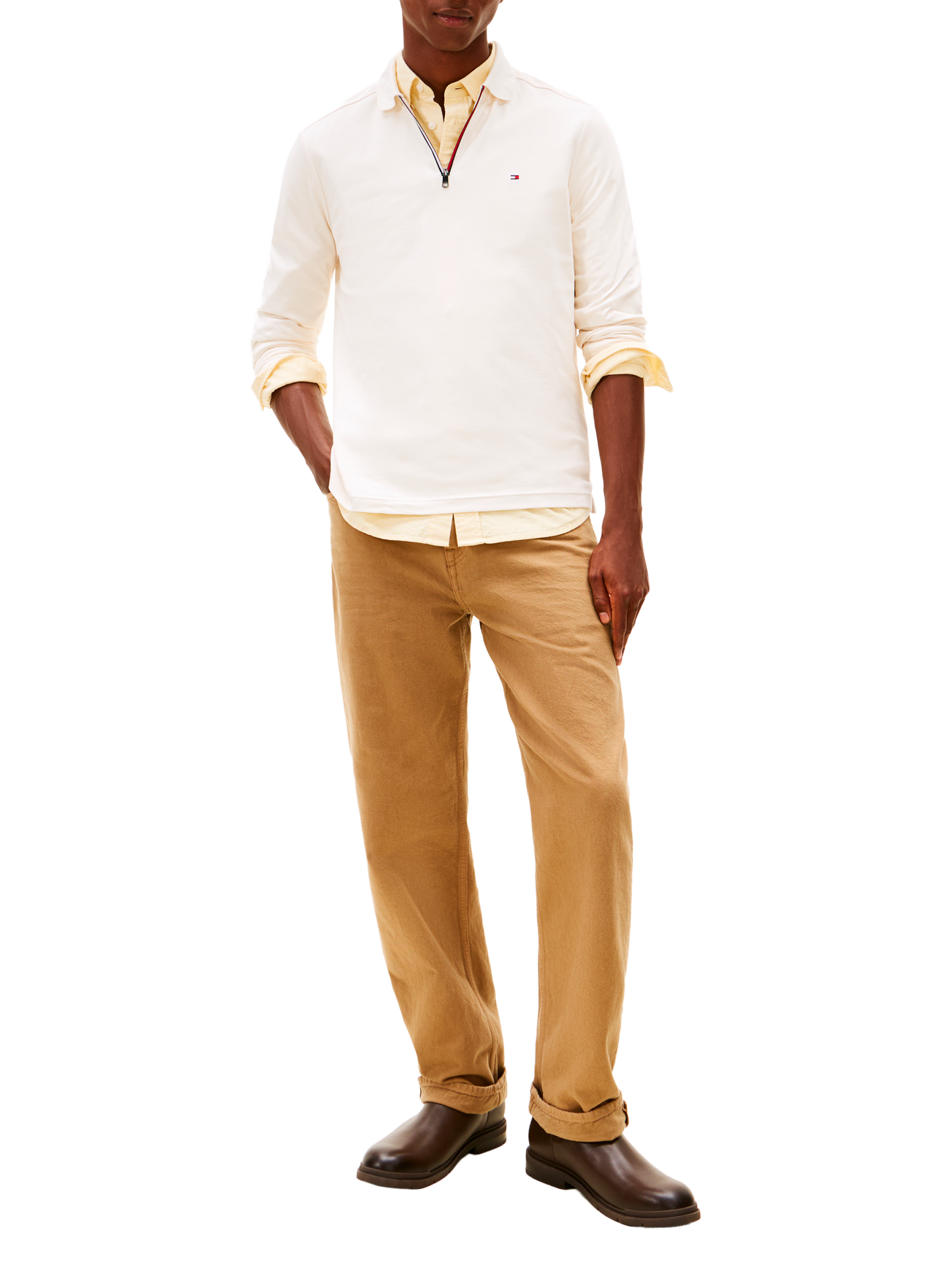 Long-sleeved zip-neck polo TOMMY HILFIGER Beige
