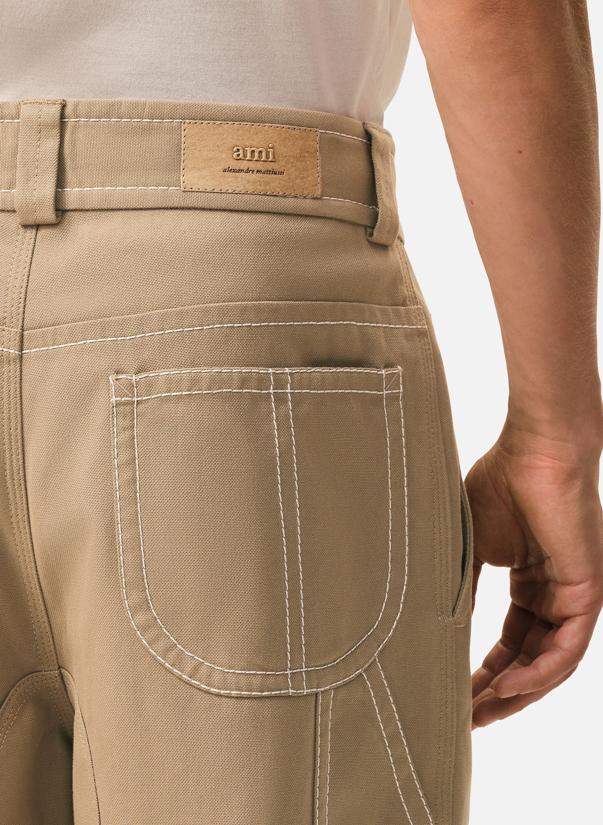 Pantalon worker en coton AMI PARIS Beige