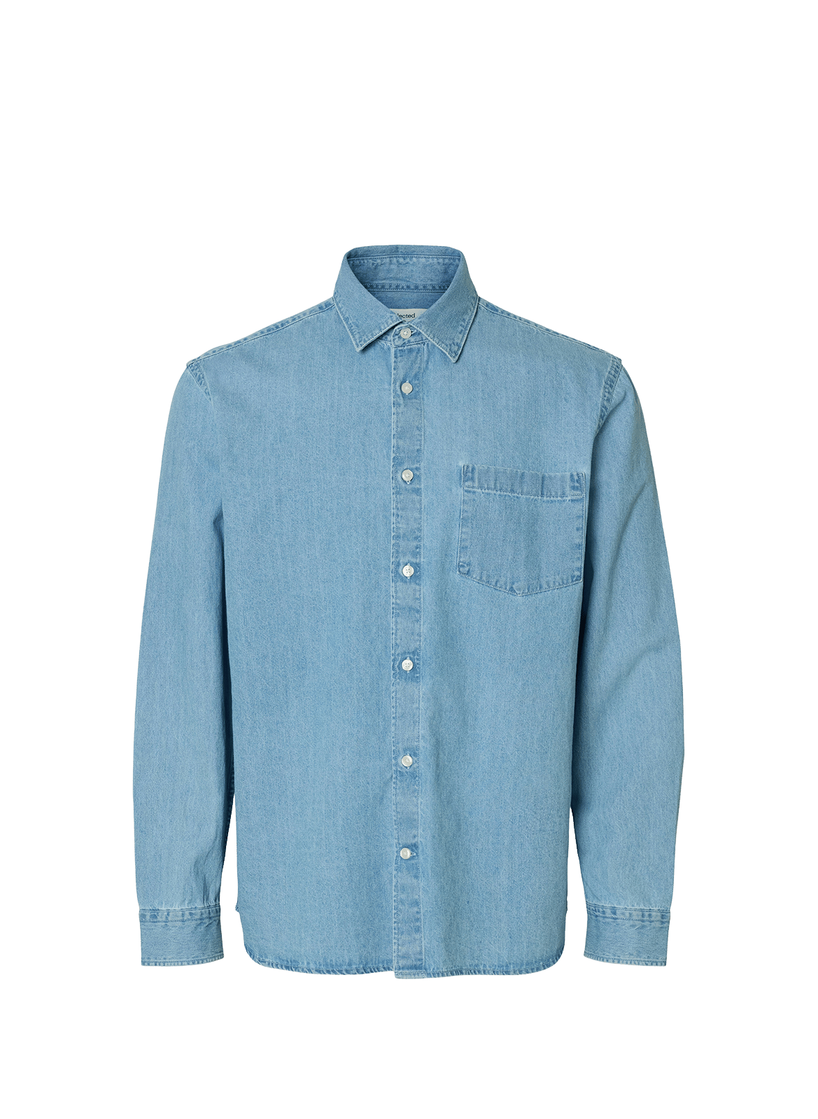 Classic collar shirt in cotton denim SELECTED Blue