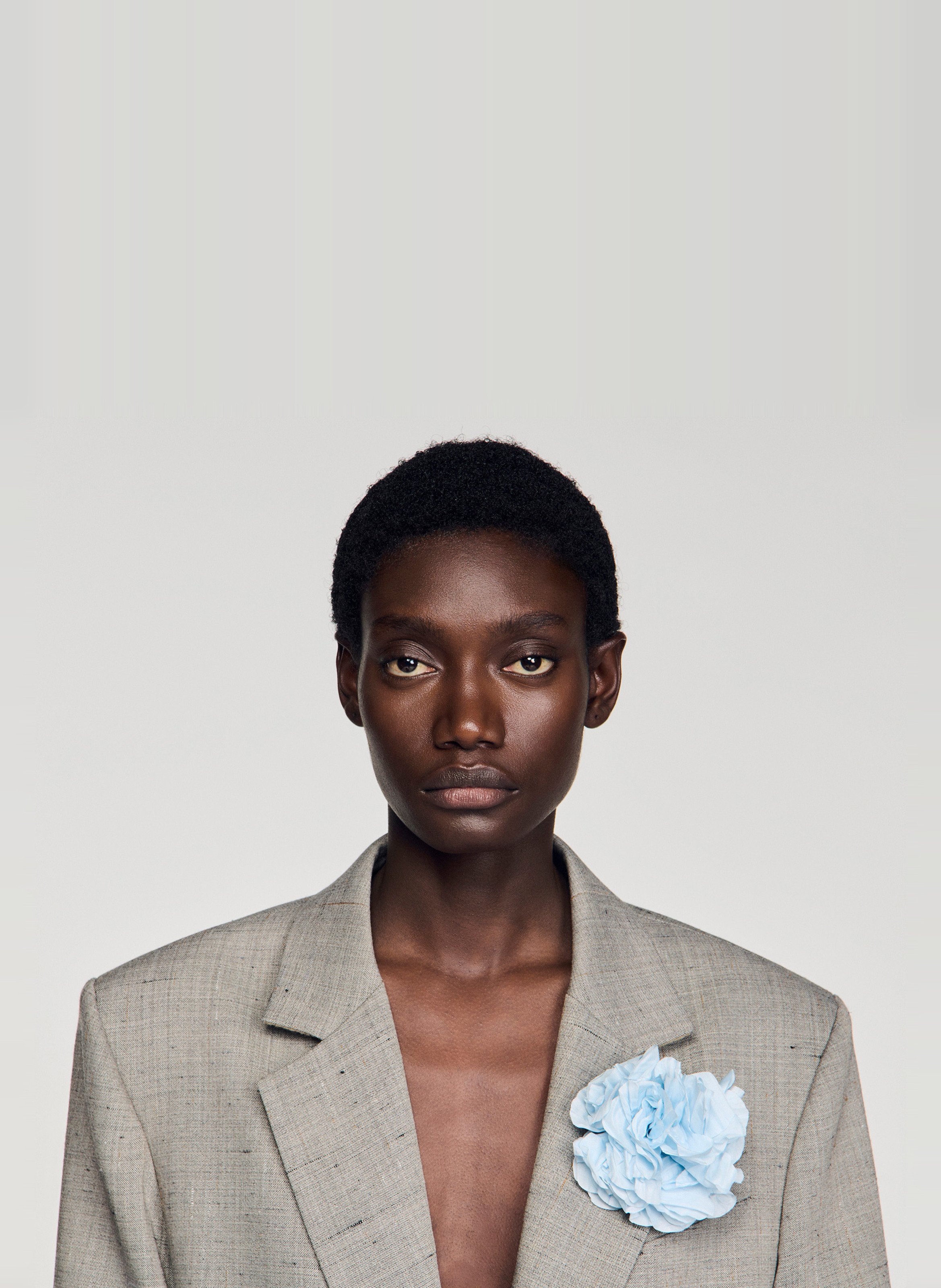 Veste tailleur droite en laine mélangée imprimée SANDRO Beige