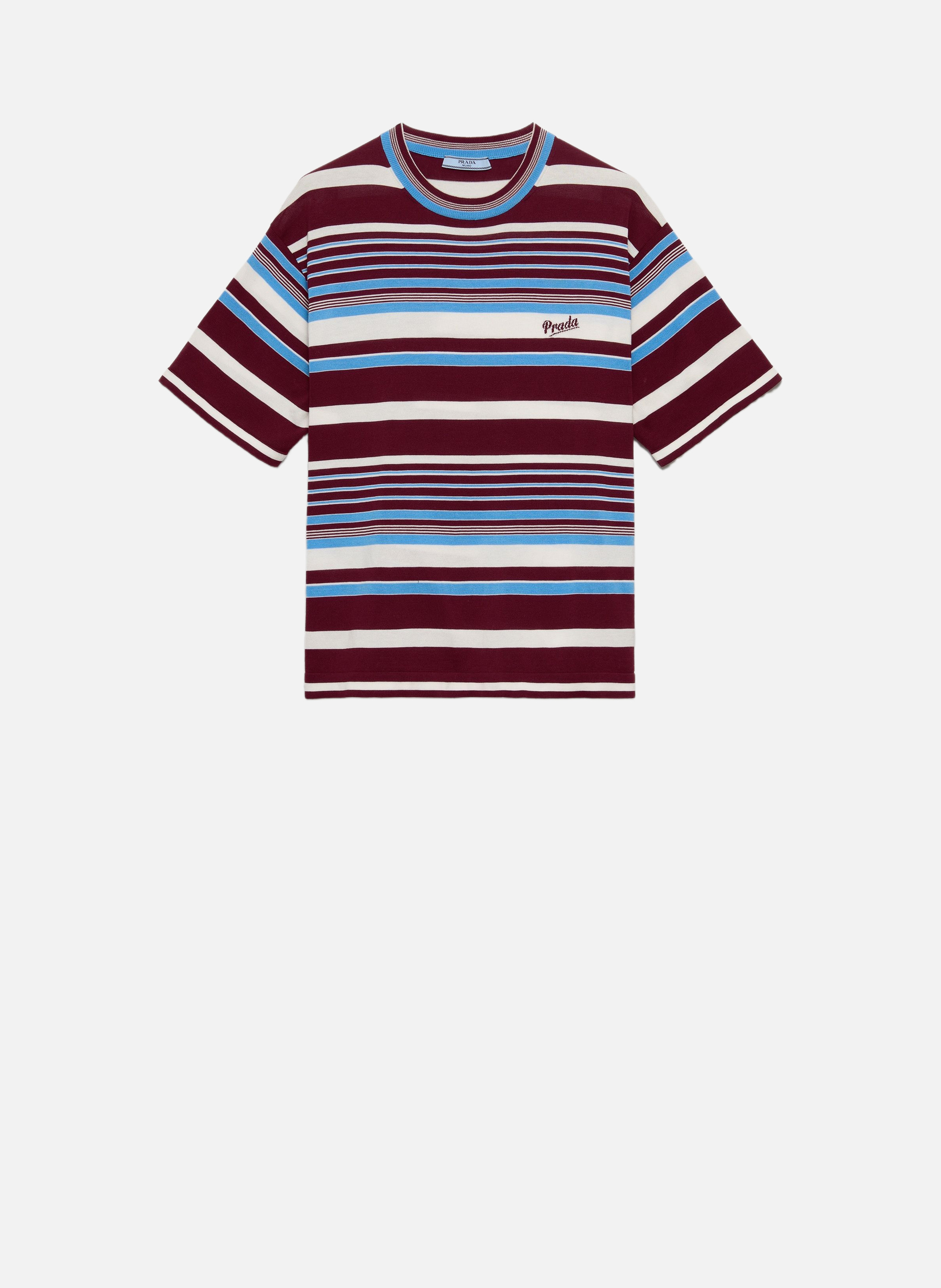 Pull à col rond en coton rayé PRADA Rouge