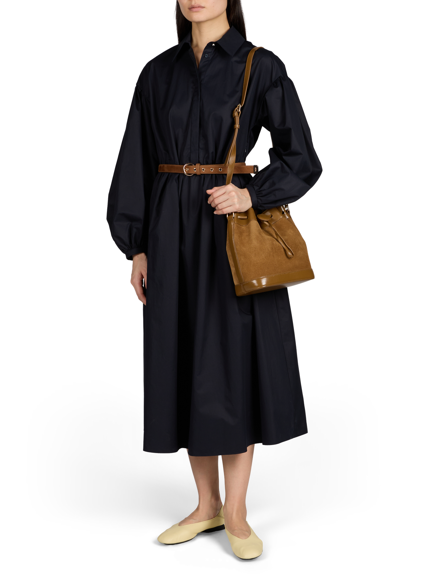 Robe longue avec ceinture amovible en coton MAX MARA STUDIO Bleu