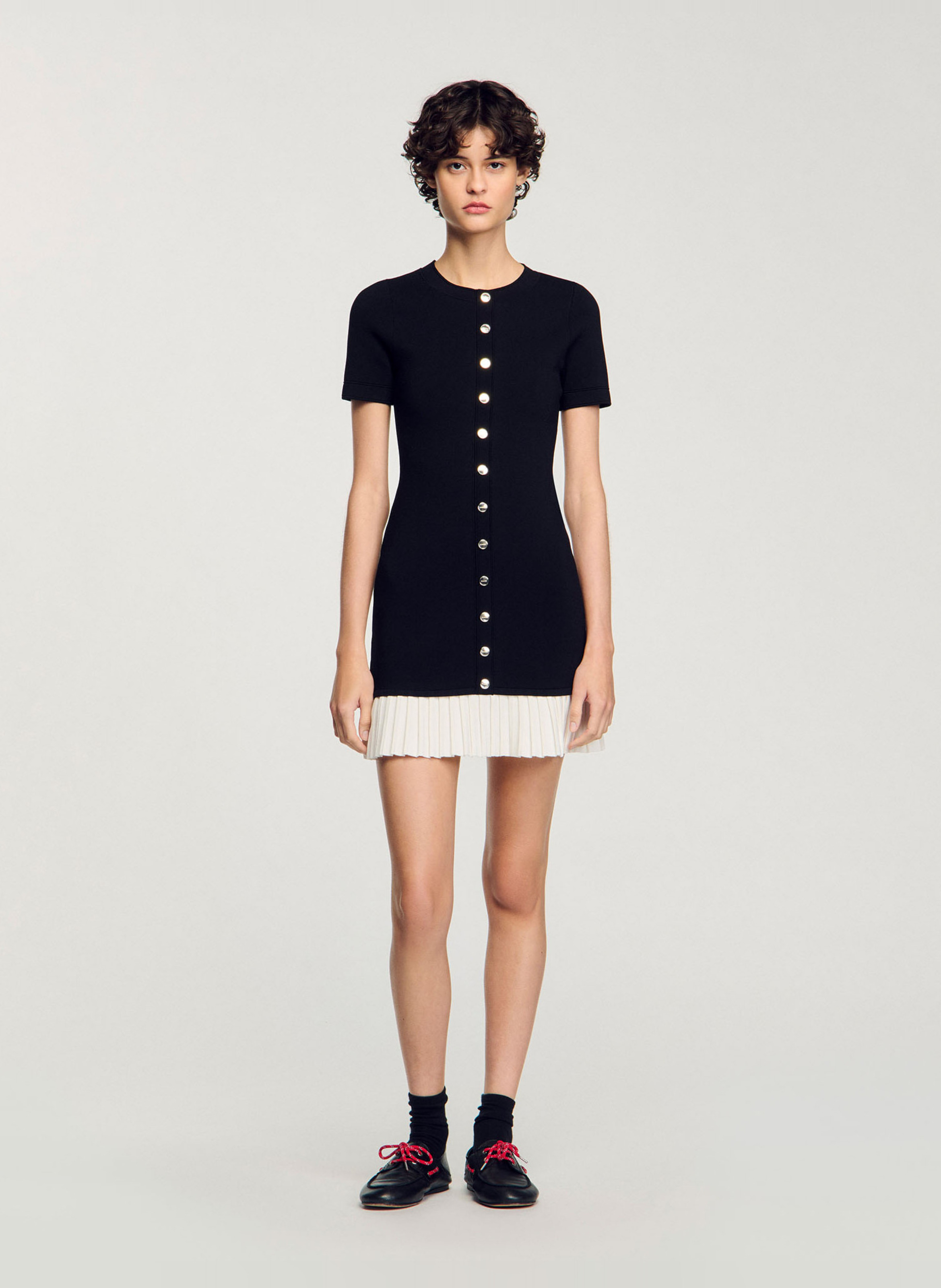 Robe courte en maille à volant SANDRO Noir