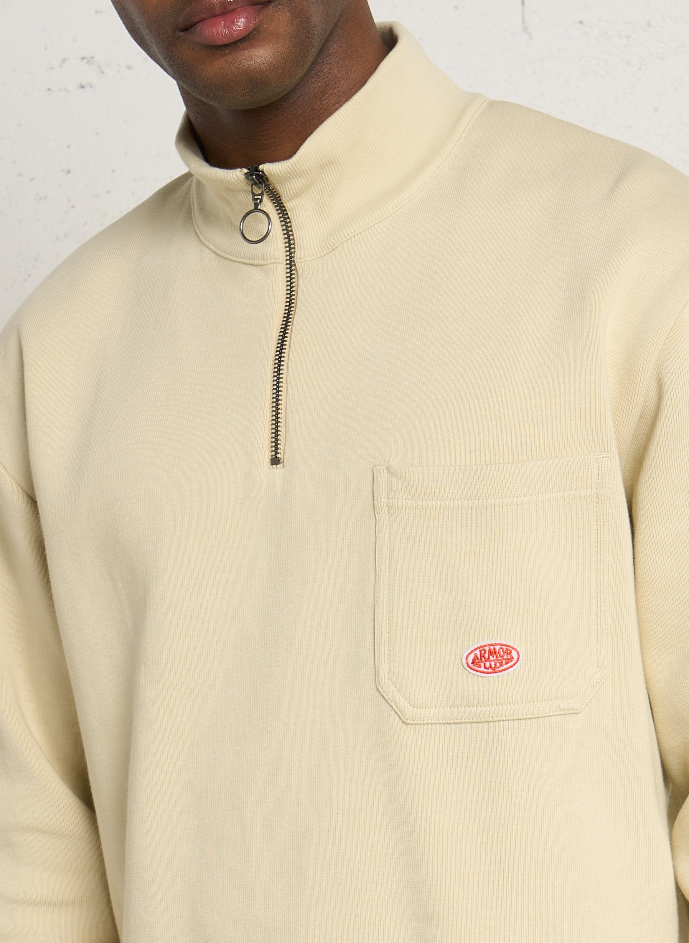 Pull ample col montant zippé en coton bio heritage ARMOR-LUX Beige