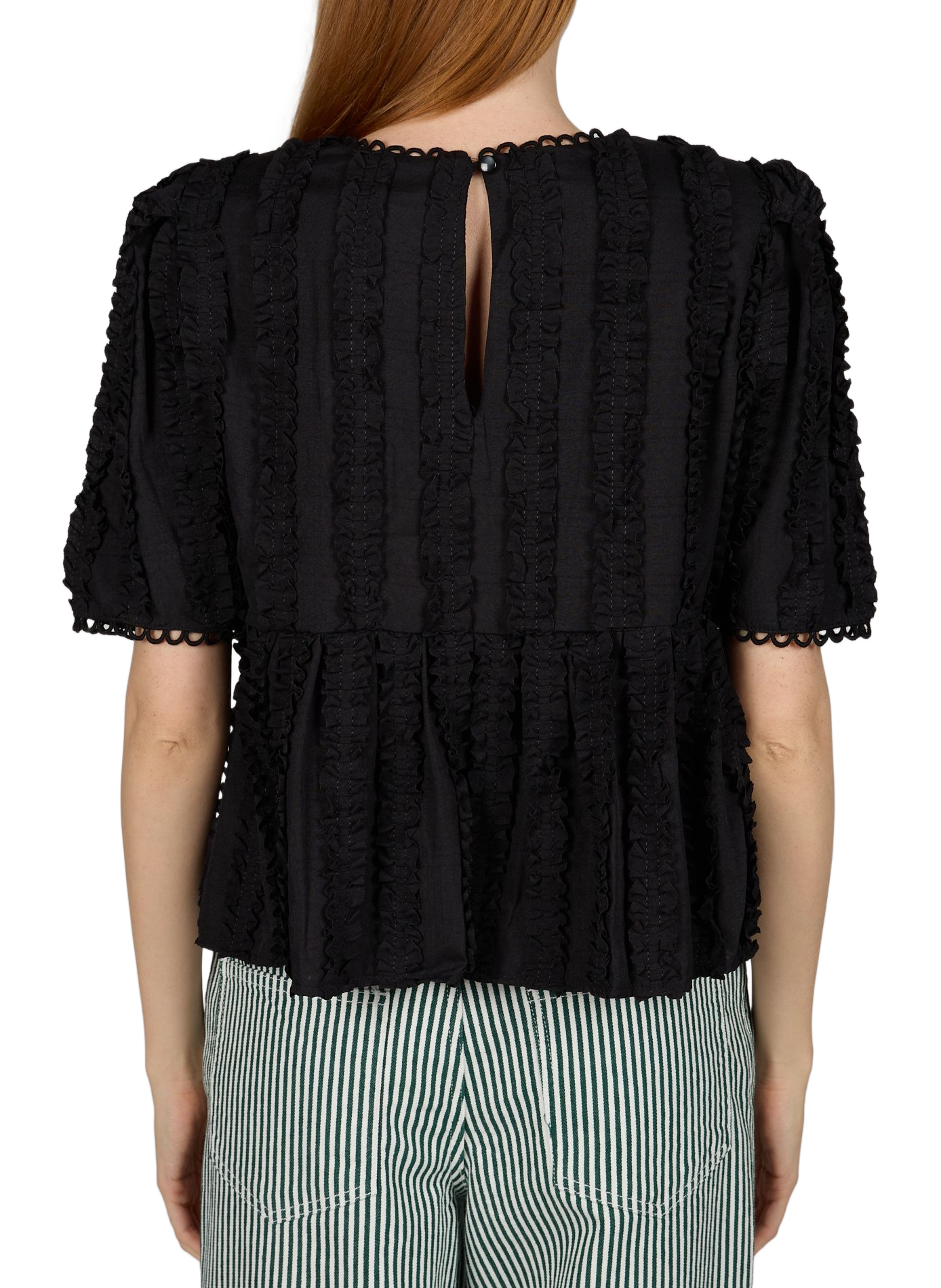 Top with ruffled round neckline scalloped OBJECT Black