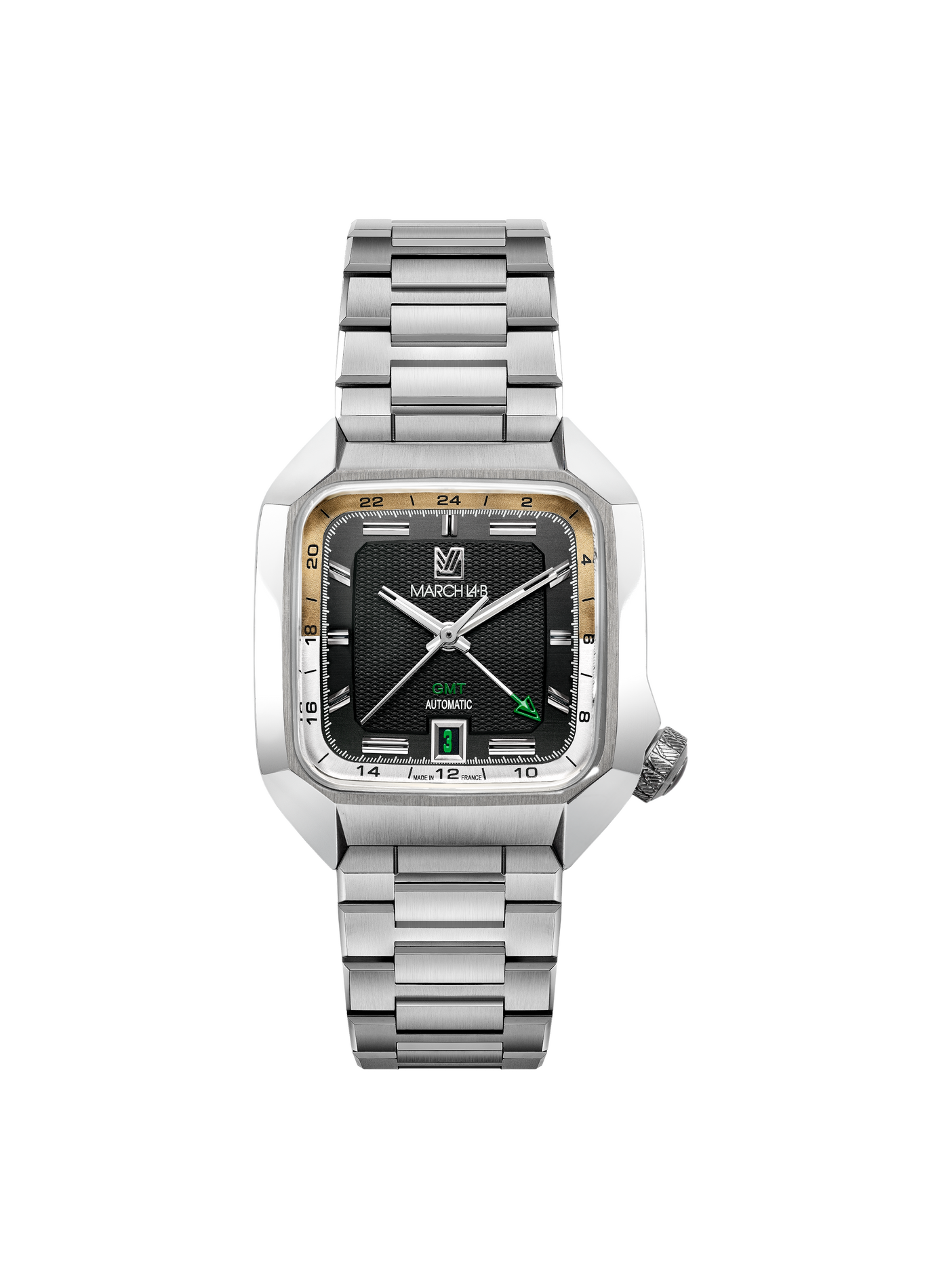 Montre automatique AM2 Slim GMT en acier inoxydable MARCH LA.B Noir