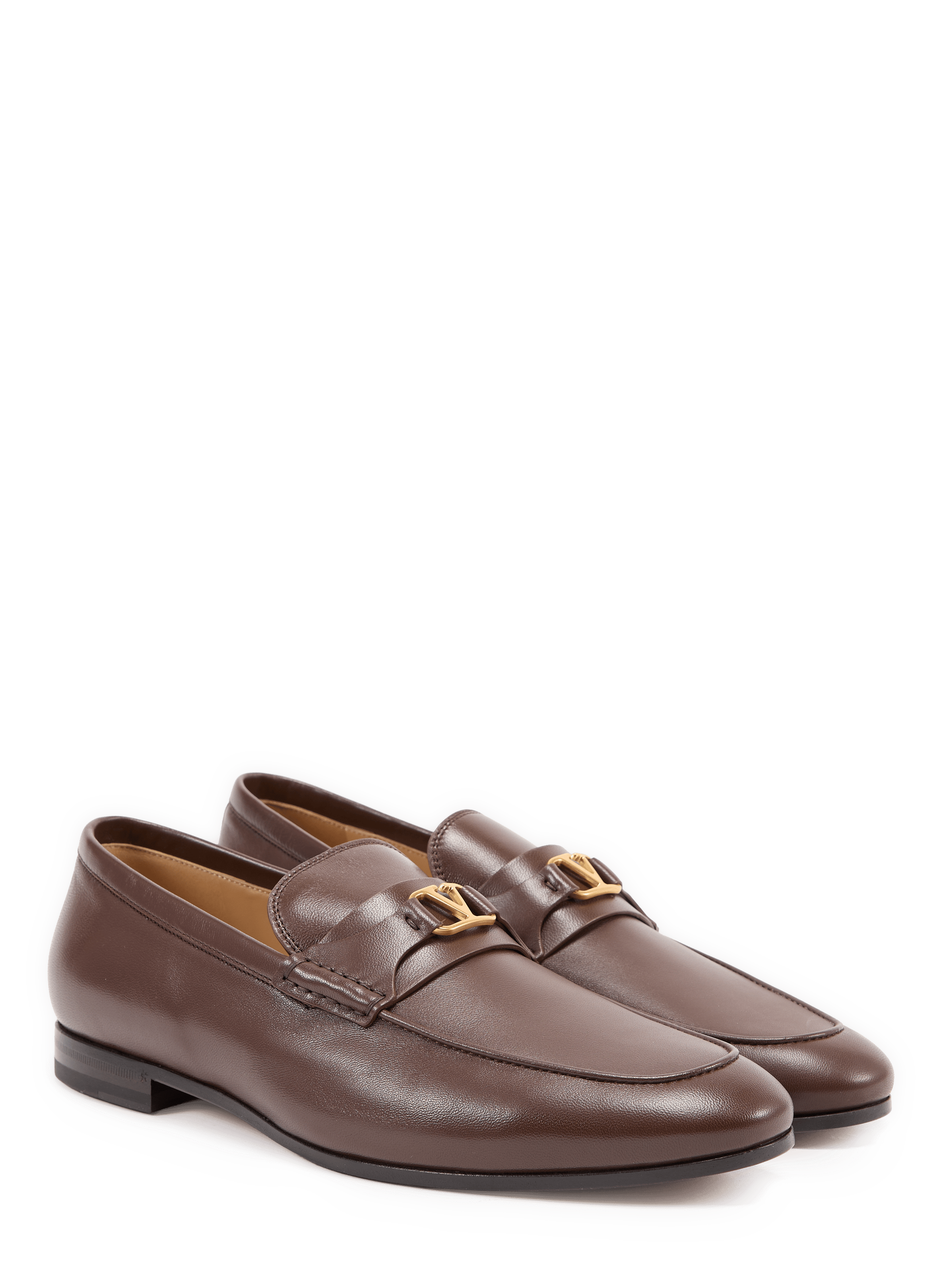 Loafers with golden buckle in leather VALENTINO Brown
