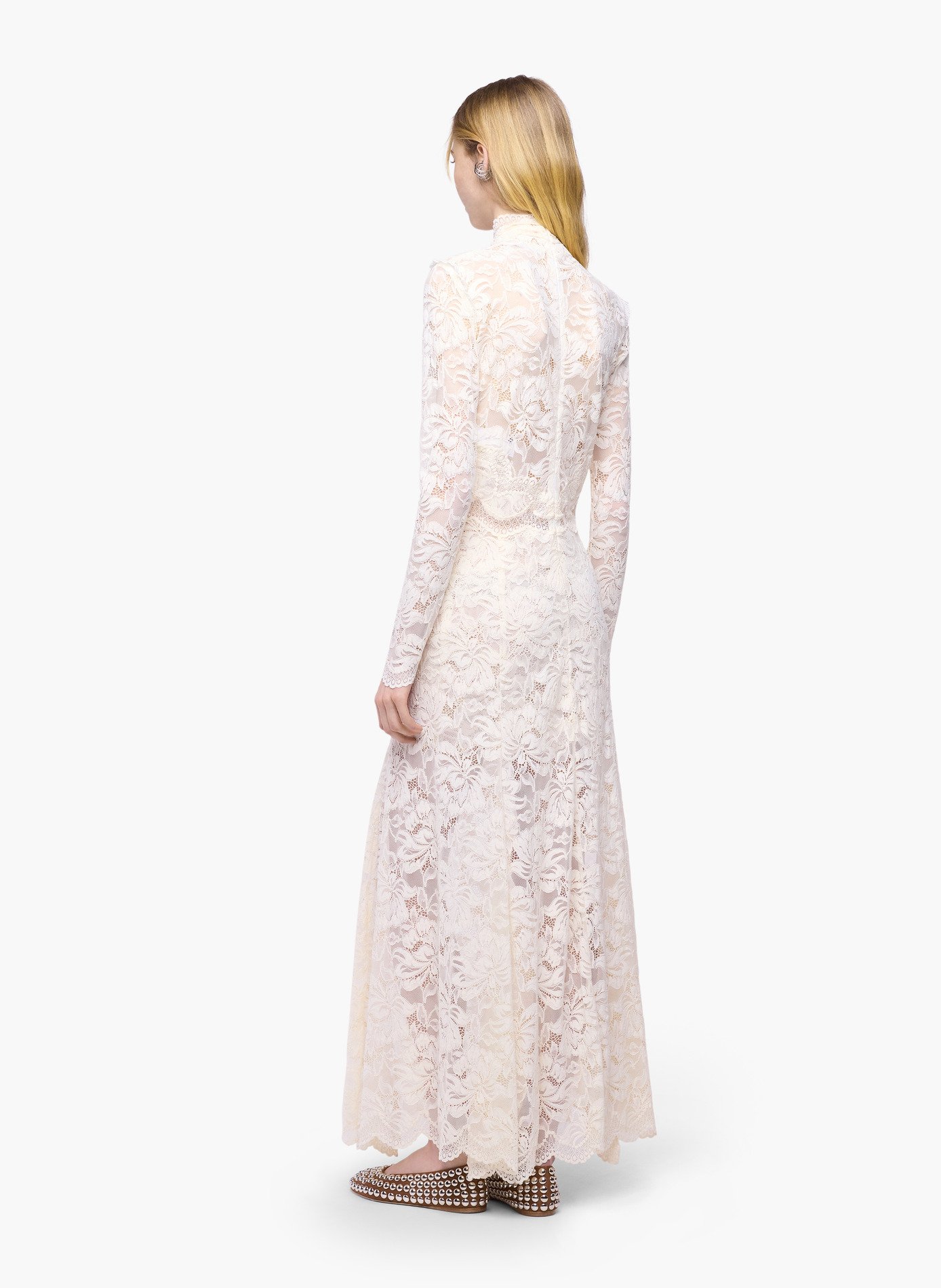 Robe longue en dentelle col montant RABANNE Blanc