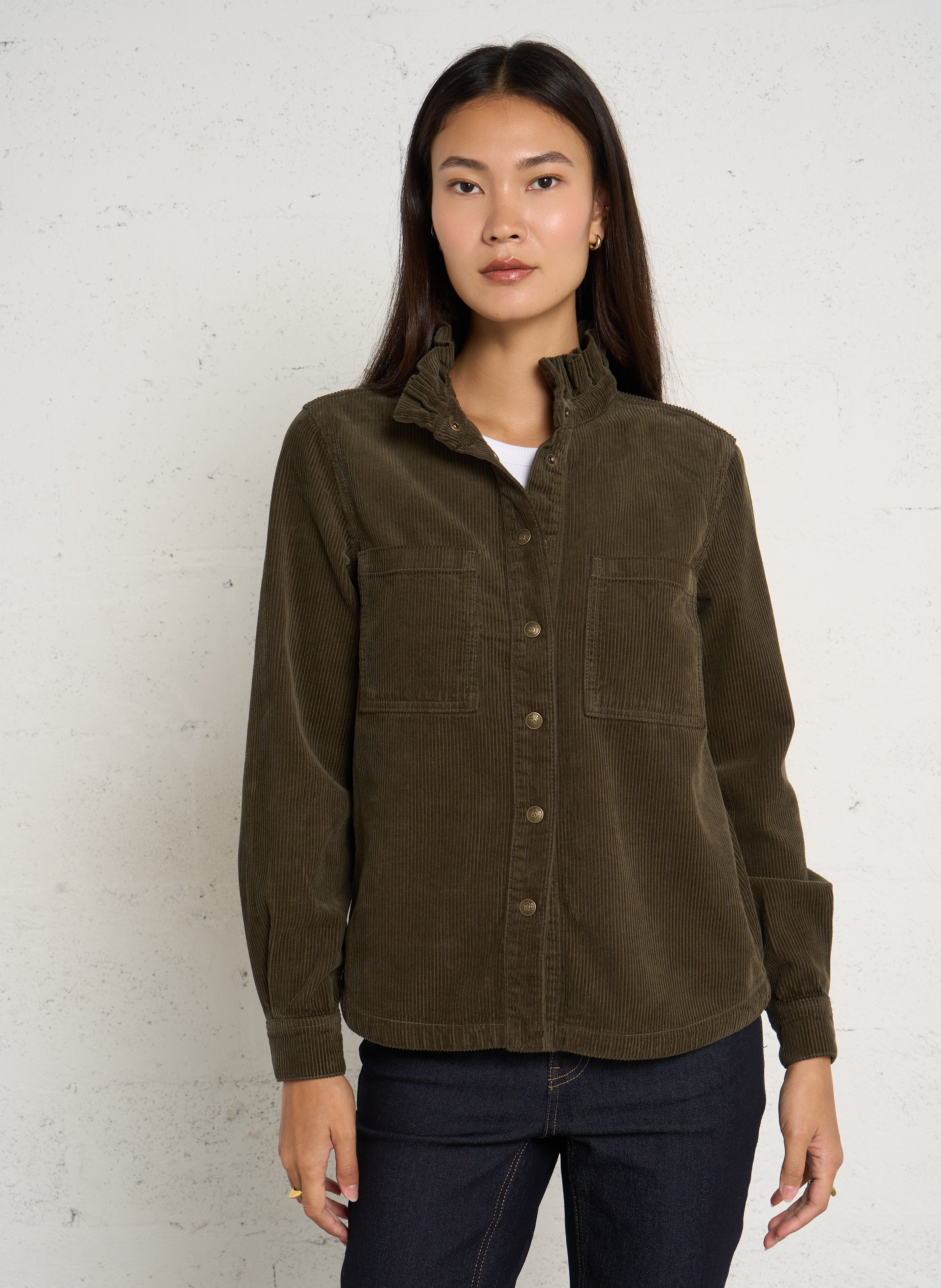 Blouse unie côtelée en coton denise MAISON 123 Kaki
