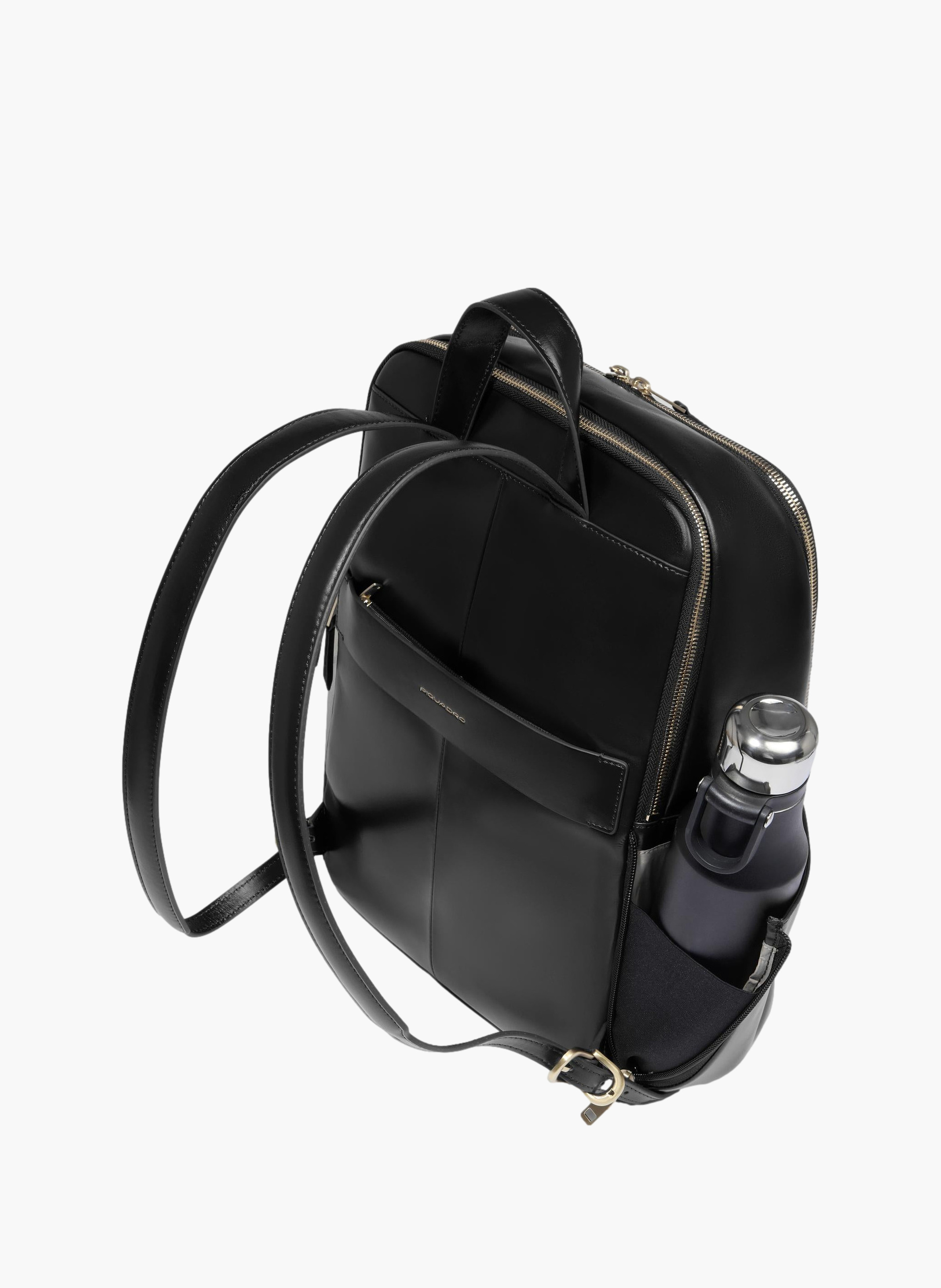 Leather laptop backpack 14" blue square PIQUADRO Black